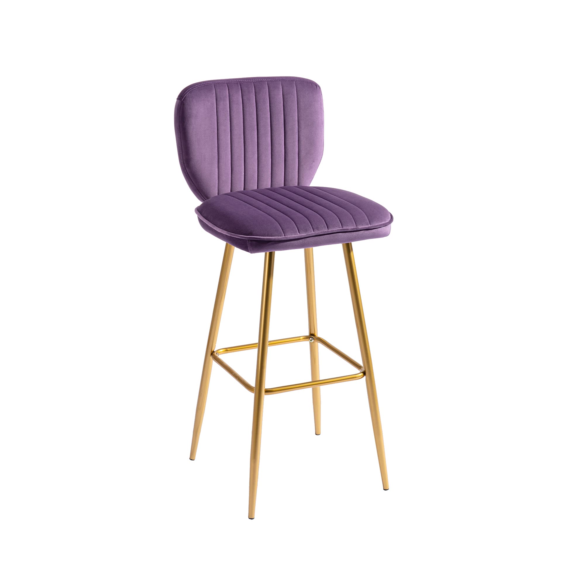 Modern Velvet Bar Stools with Backrest & Footrest - Counter Height Dining Chairs for Kitchen Island, Home Bar, Pub & Restaurant - Soft Purple Upholstered Seating for Comfortable Entertaining & Casual Dining