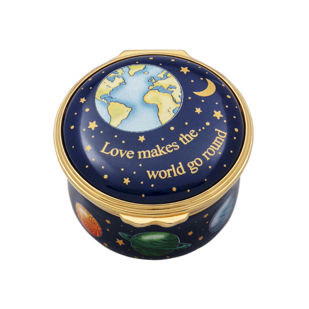 Love Makes the World Go Round Enamel Jewelry Box - Vintage Style Gift for Women, Romantic Keepsake for Valentine's Day, Anniversary & Wedding - Perfect for Storing Rings, Necklaces & Small Treasures