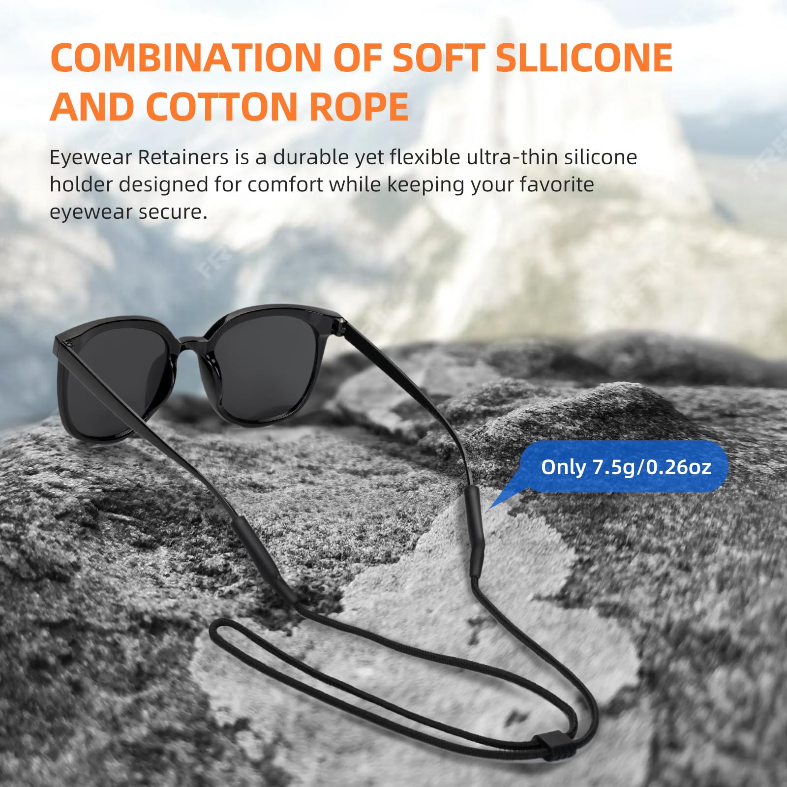 GOSALISU Black Sunglasses Strap for Men & Women - Ultra-Light Eyeglass Holder Neck Strap for Sports, Running, Hiking & Outdoor Activities