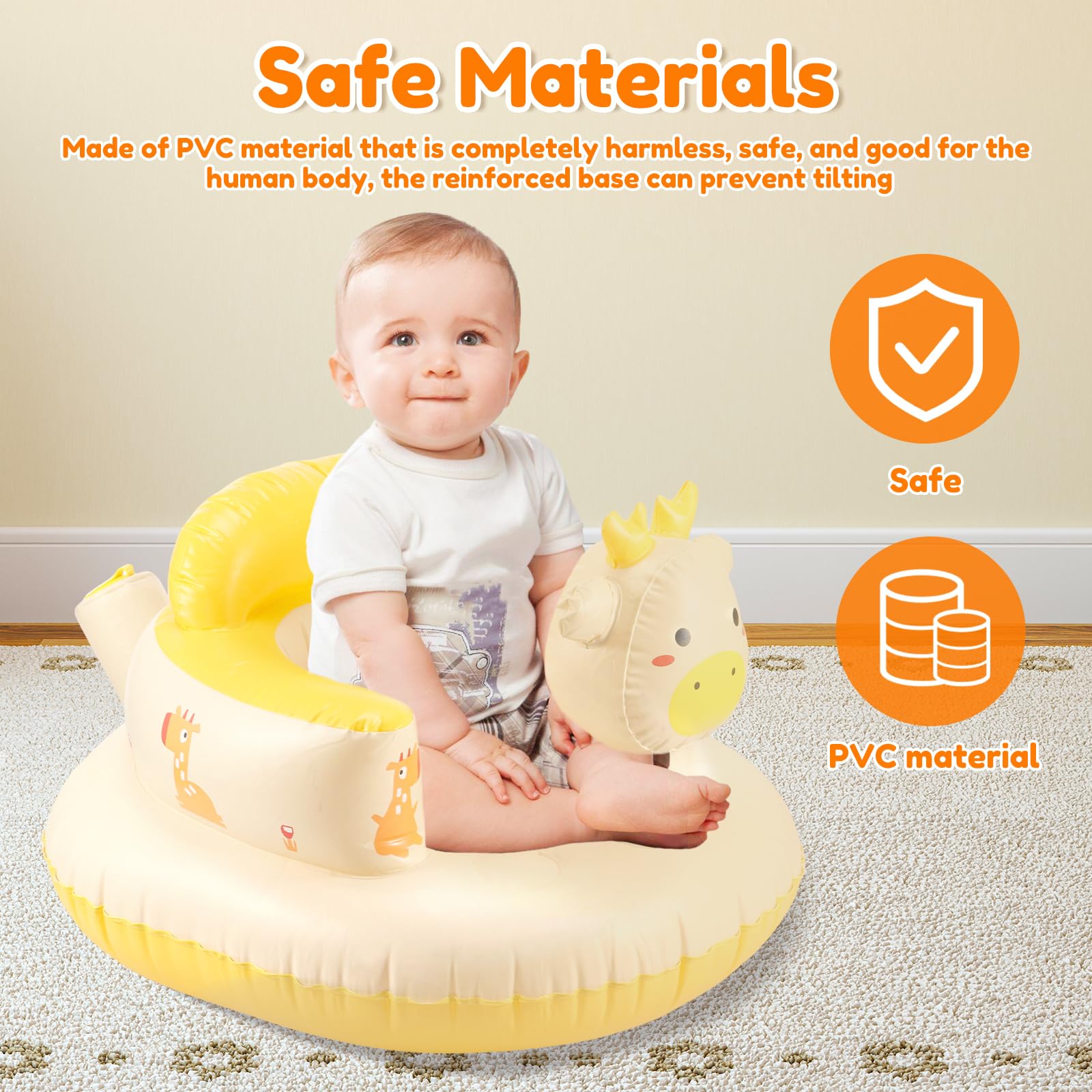 Inflatable Baby Seat for Babies - Portable Floor Sitting Chair with Built-In Air Pump for Home & Travel - Ideal for Playtime, Feeding, and Learning to Sit - Perfect Baby Gift for New Parents