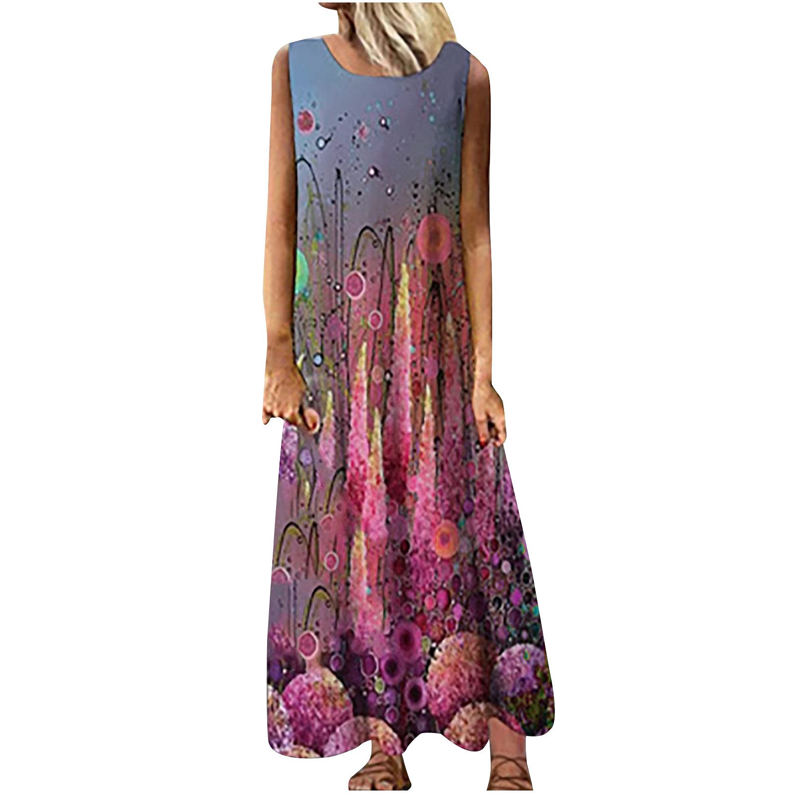 Women's Floral Print Sleeveless Halter Maxi Dress - Red O-Neck Summer Party Dress | Perfect for Beach Vacations, Date Nights & Special Occasions