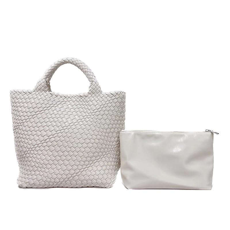 BEVIVID Vegan Leather Woven Tote Bag for Women - Stylish Handbag with Purse for Beach, Travel & Daily Use | Perfect for Work, Shopping & Casual Outings