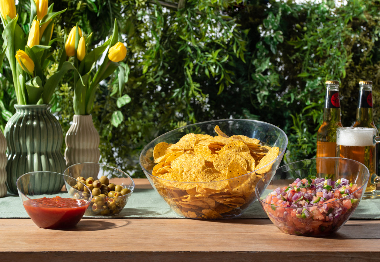 5-Pack Clear Angled Plastic Serving Bowls - Durable Salad, Snack & Dessert Bowls for Parties, Picnics & Home Entertaining