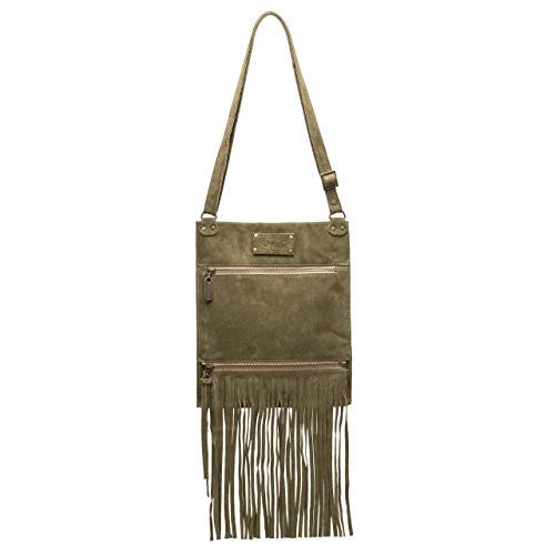 Stylish Olive Green Italian Suede Leather Small Crossbody Bag with Fringe - Perfect for Casual Outings, Date Nights & Travel Accessories