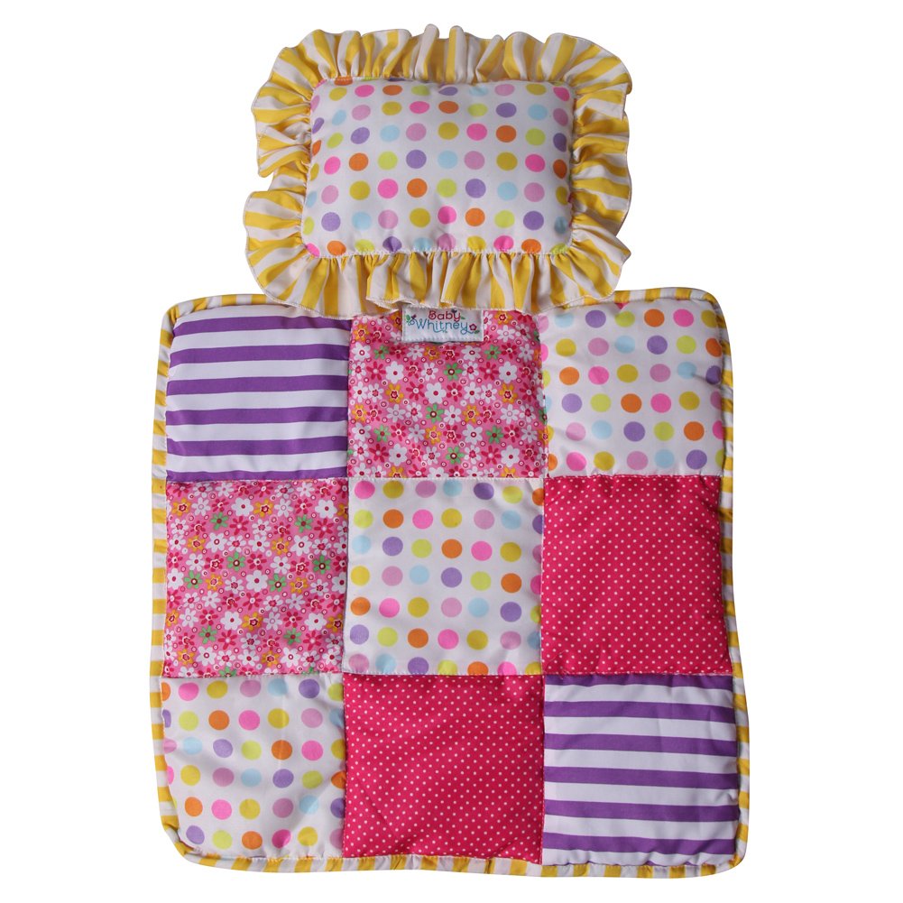 Baby Whitney Patchwork Quilt & Pillow Set for American Girl Dolls | Soft Doll Bedding with Matching Blanket & Cushion | Perfect for Dollhouse Play, Nursery Decor & Gift Giving