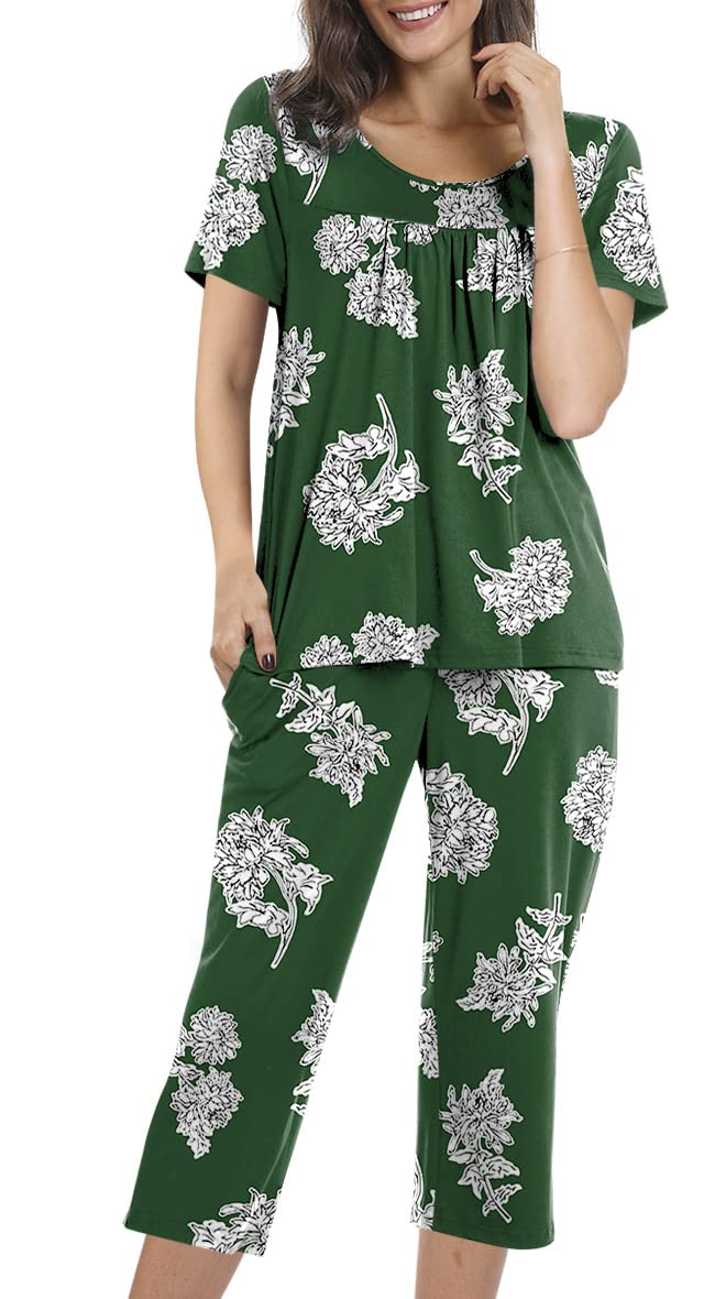 POPYOUNG 2-Piece Women's Pajama Set - Soft Cotton Sleepwear with Pockets for Lounge & Nighttime Comfort - Perfect for Relaxing at Home, Sleepovers, and Cozy Evenings