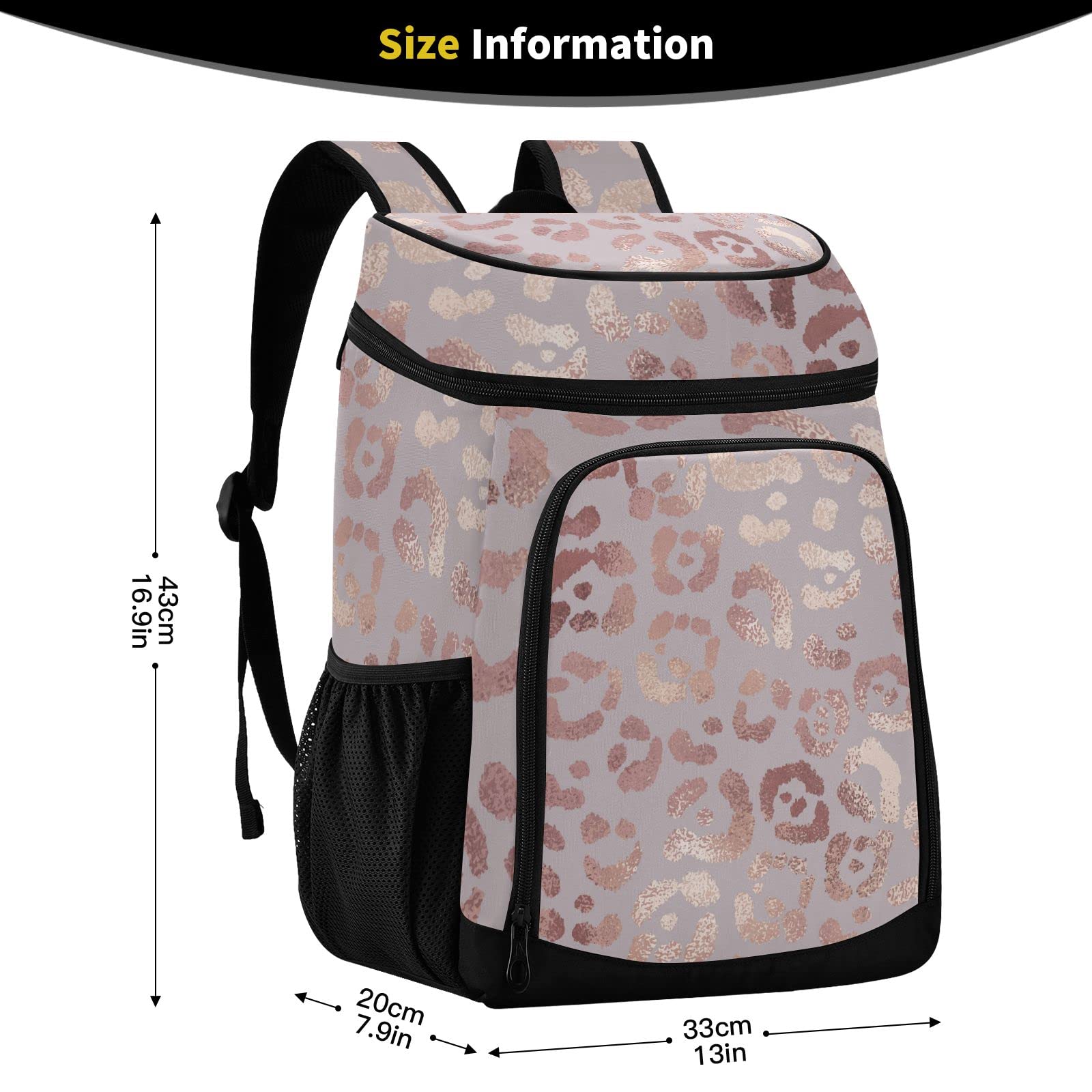 Rose Gold Leopard Insulated Cooler Backpack for Women & Men - Heavy Duty Lunch Box for Work, Hiking, Camping, Picnic, Beach & Outdoor Adventures