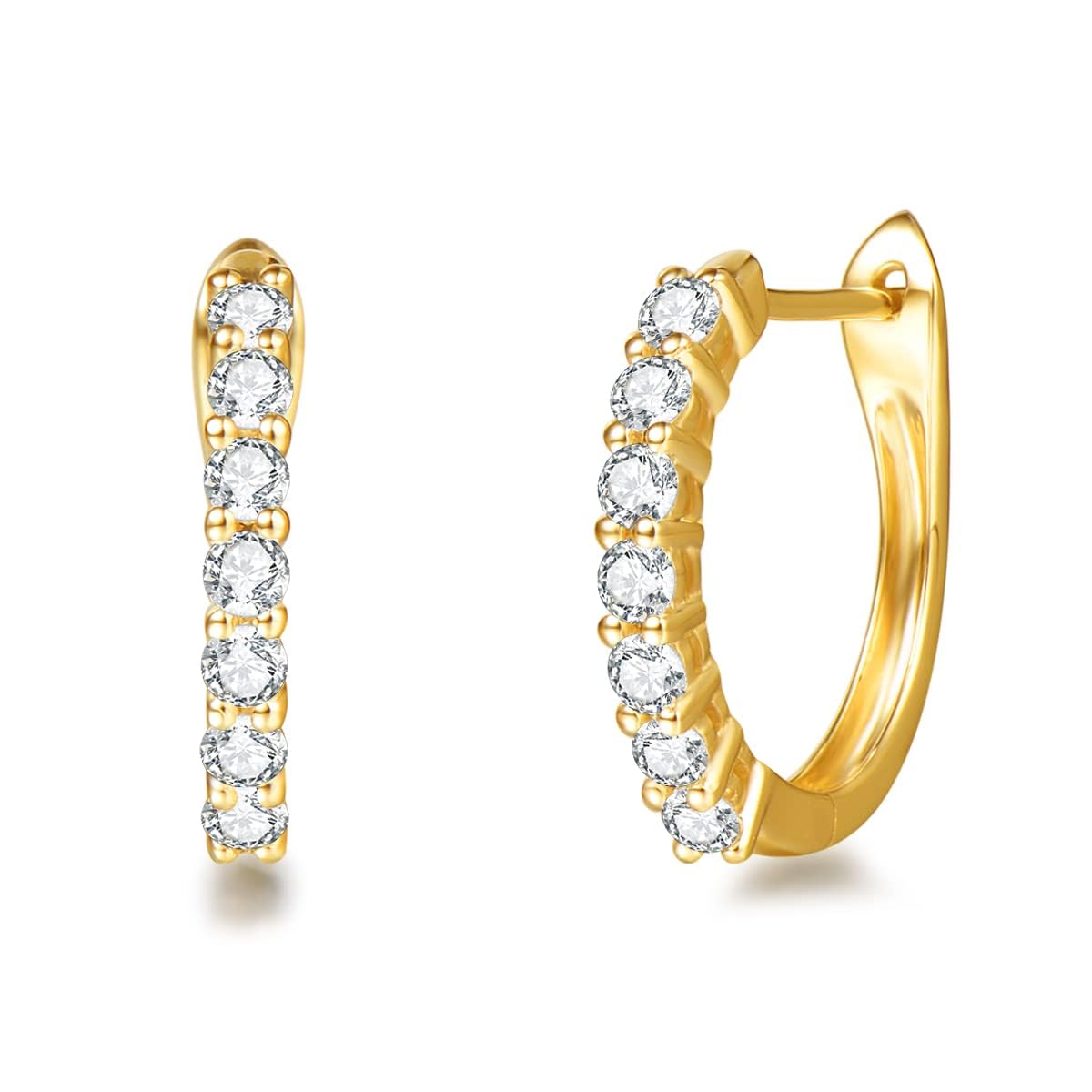 14K Solid Gold 1/5cttw Diamond Hoop Earrings for Women - Tiny 15mm Dainty Huggie Hinged Hoops (I-J Color, SI1-SI2 Clarity) | Elegant Christmas Gift & Everyday Jewelry for Work, Parties & Special Occasions