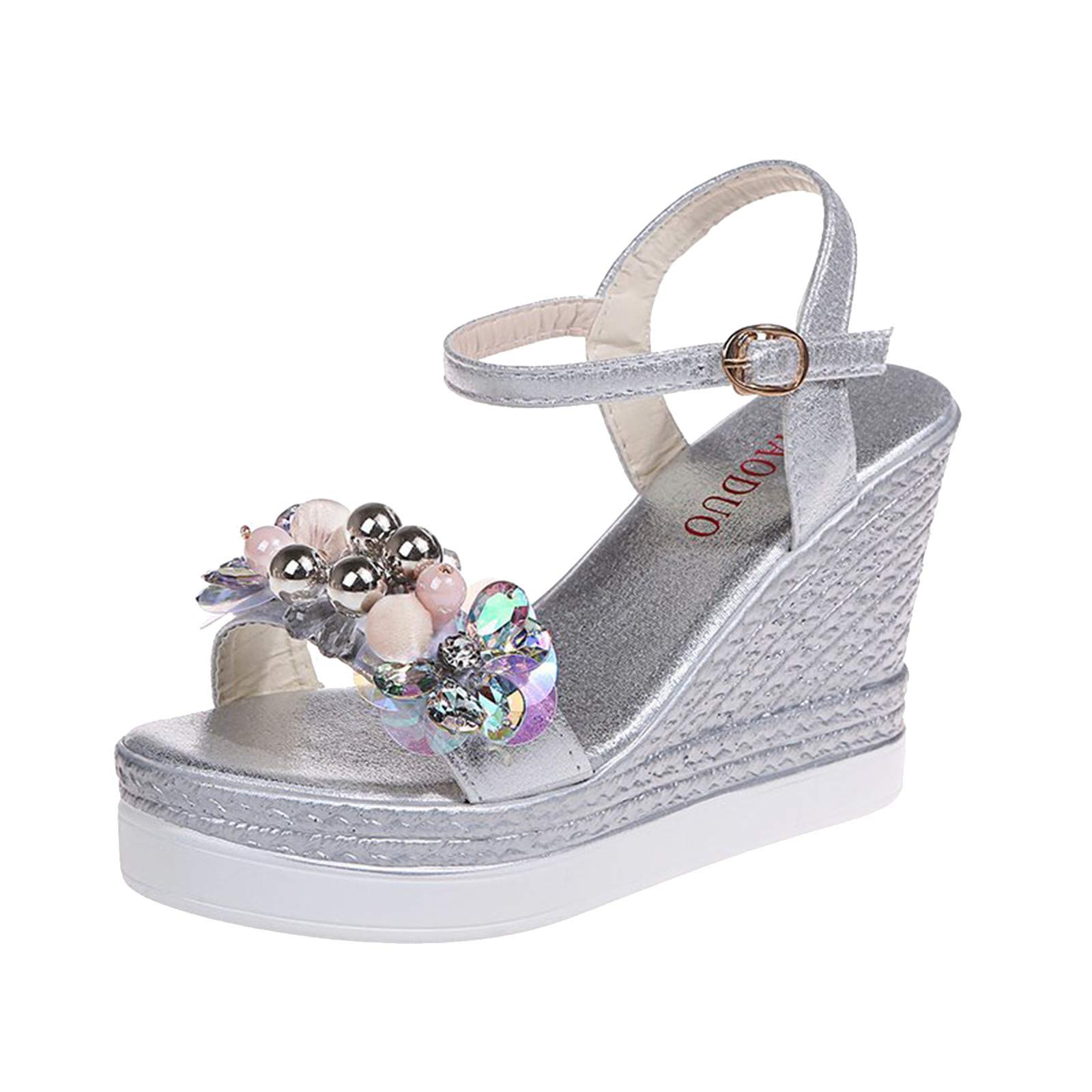 Women's High Heel Wedge Sandals with Crystal & Floral Design - Fashionable Gold Barefoot Sandals for Ladies | Perfect for Summer Parties, Weddings & Beach Vacations