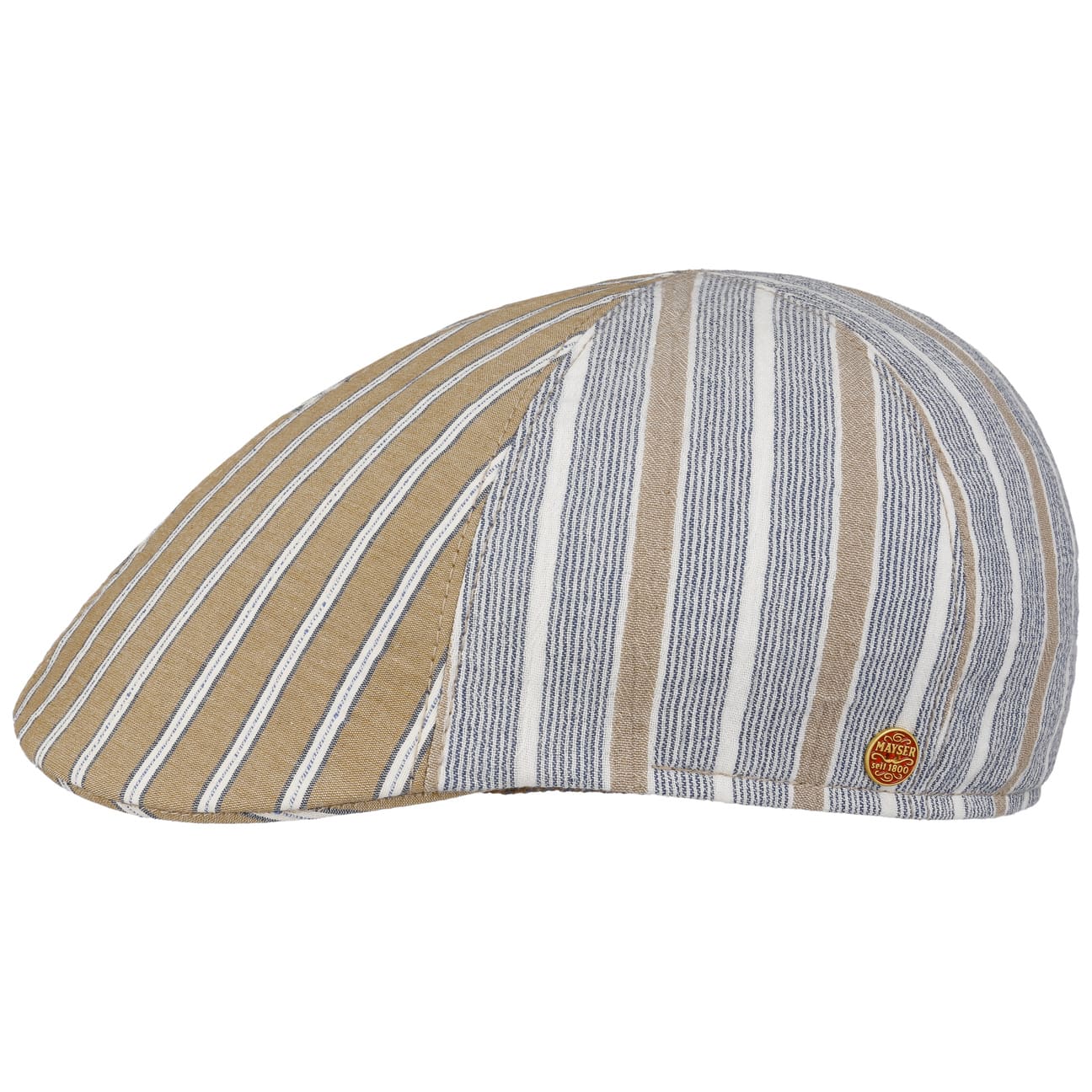 Mayser Paddy Two Stripes Cotton Flat Cap - Classic Men's Hat for Casual, Golf & Outdoor Activities
