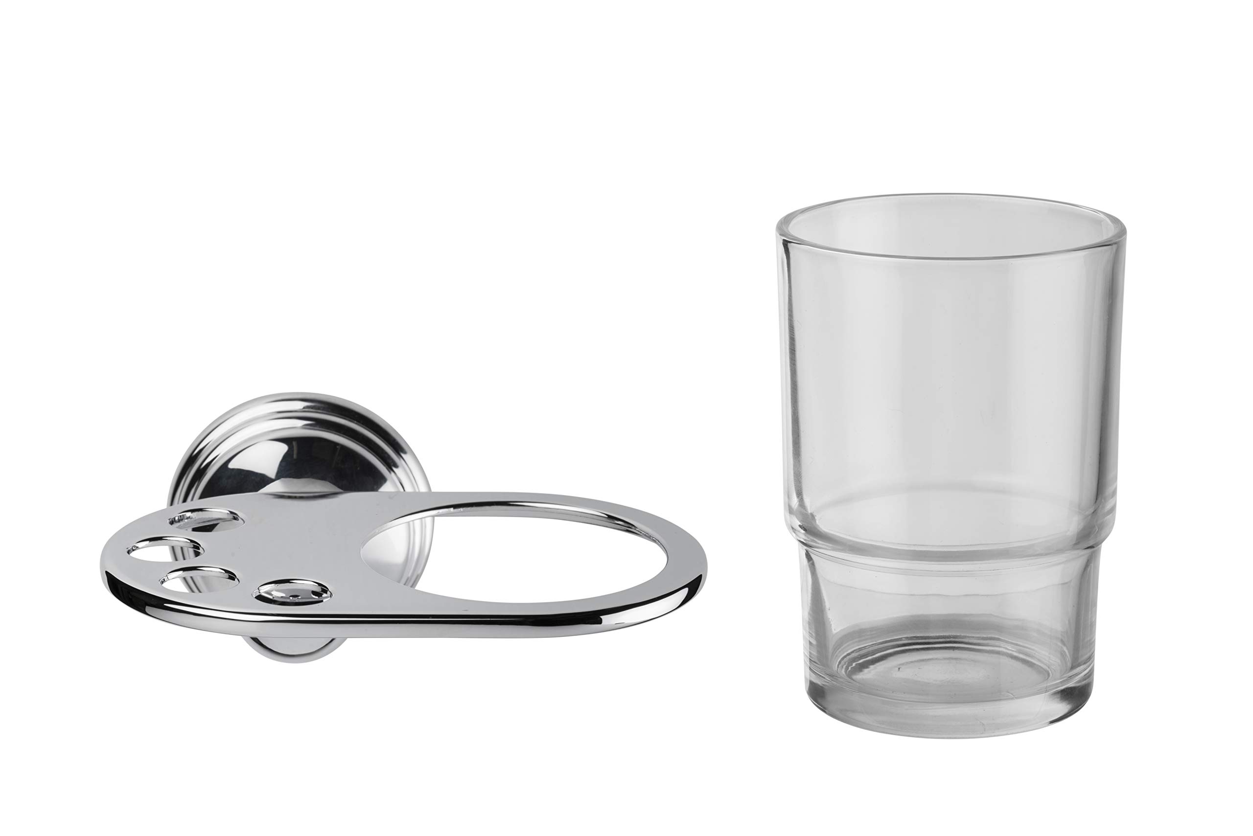 Croydex Westminster Chrome & Glass Toothbrush Holder & Tumbler Stand - Bathroom Organizer for Countertop Storage | Perfect for Modern Homes & Guest Bathrooms