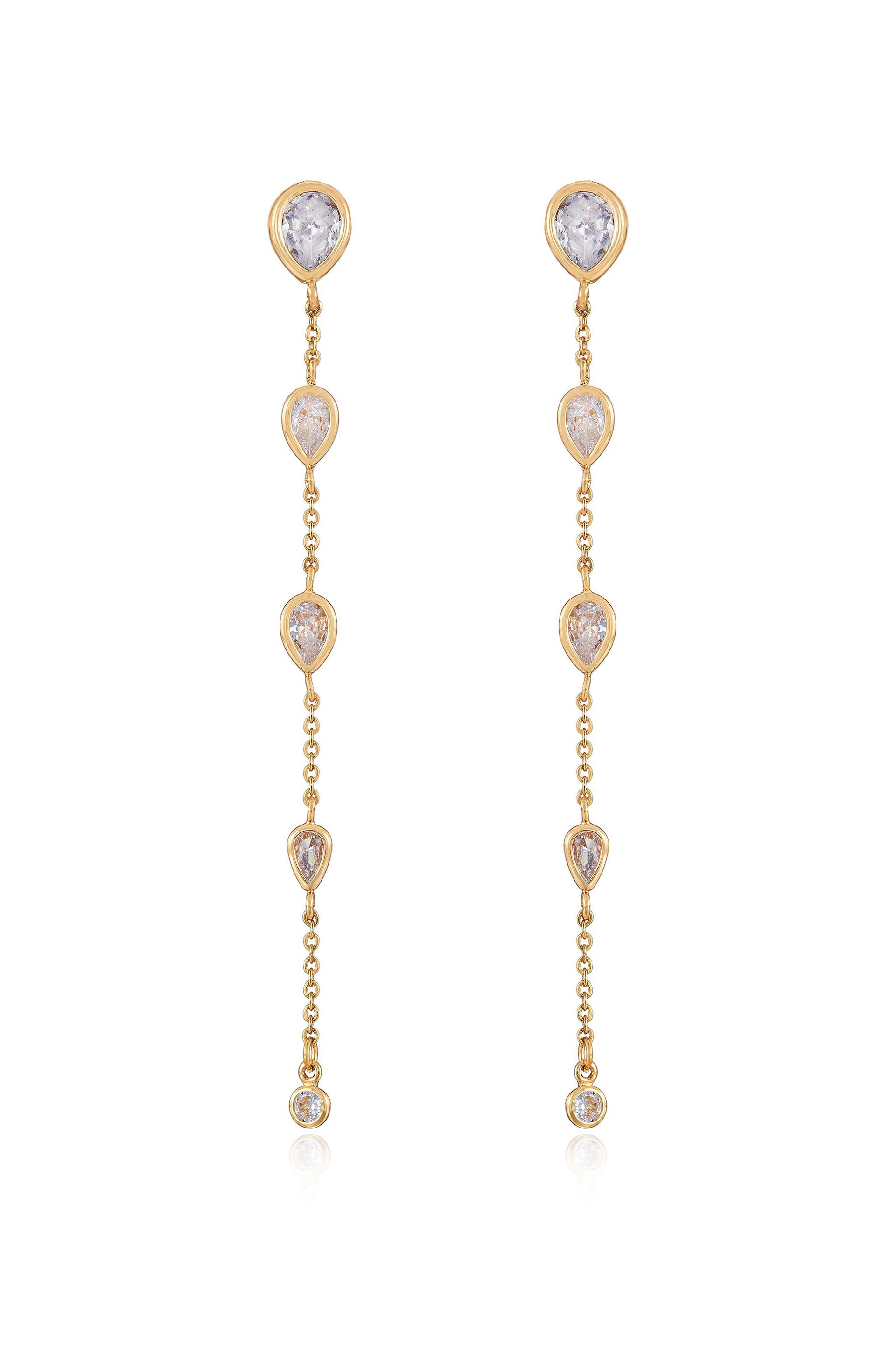 Dainty Bezel Crystal Dangle Earrings for Women - Elegant Cubic Zirconia Drop Earrings for Party, Wedding & Evening Wear