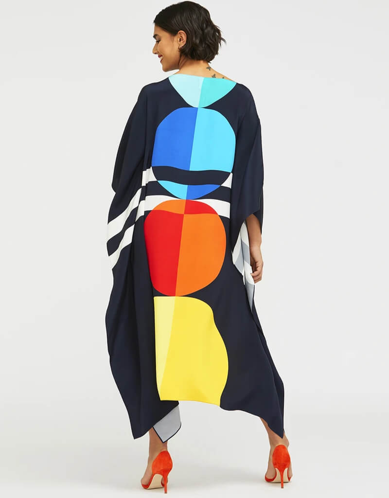 Premium Black Silk Crepe Kaftan Dress - Elegant Long Sleeve Loose Fit Tunic for Women | Perfect for Beach Coverups, Resort Wear & Boho Chic Outfits