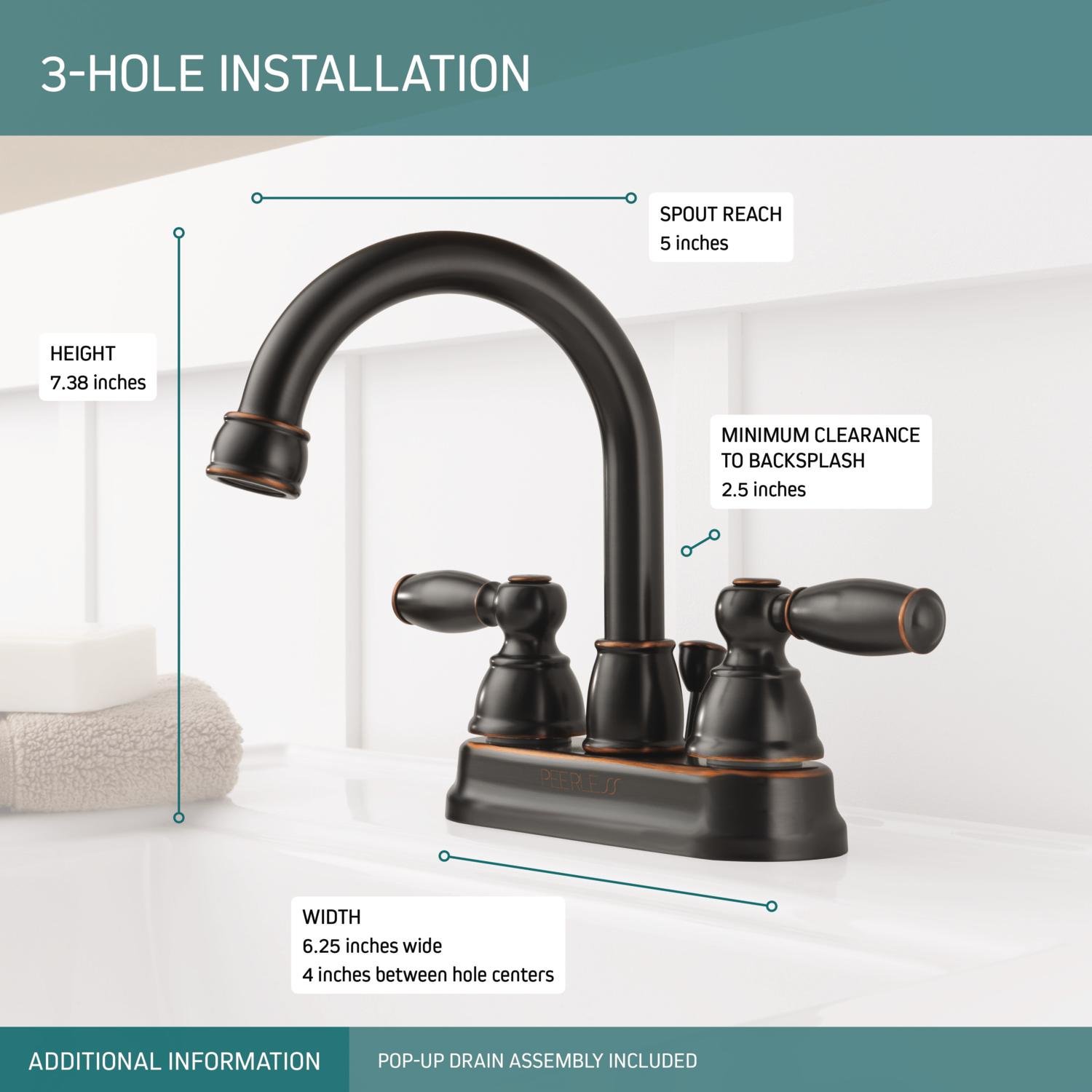 DELTA FAUCET Peerless Claymore Centerset Bathroom Sink Faucet - Oil Rubbed Bronze Finish, 2-Handle Design with Pop-Up Drain Assembly (Model P299685LF-OB) - Perfect for Modern Bathroom Vanities and Powder Rooms