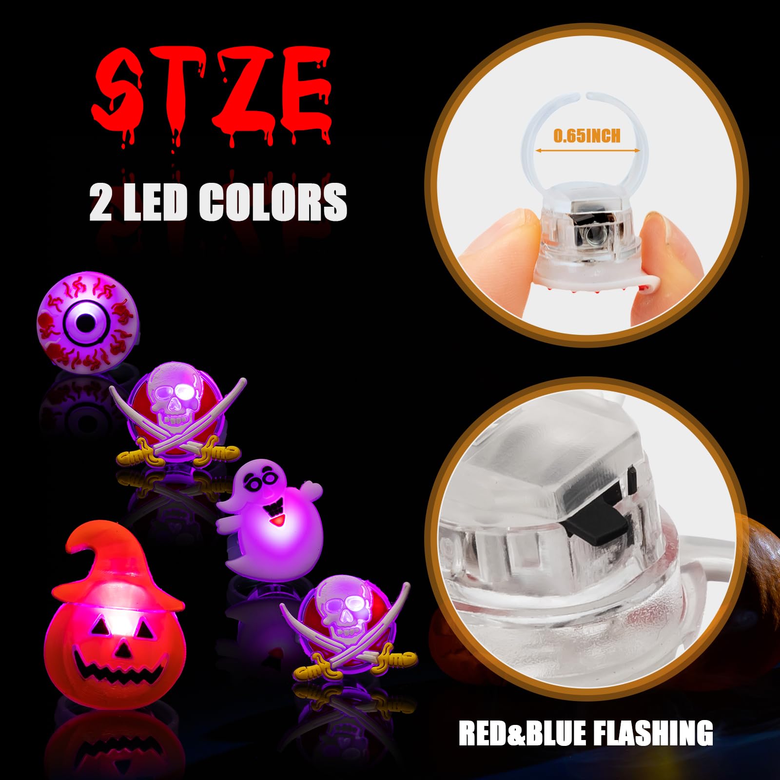 300 Pcs Halloween LED Light Up Rings - Glow in The Dark Party Favors, Trick or Treat Bag Fillers, Bulk Halloween Toys for Kids, Halloween Party Supplies & Decorations - Perfect for Trick or Treating, Haunted House Parties & Halloween Events