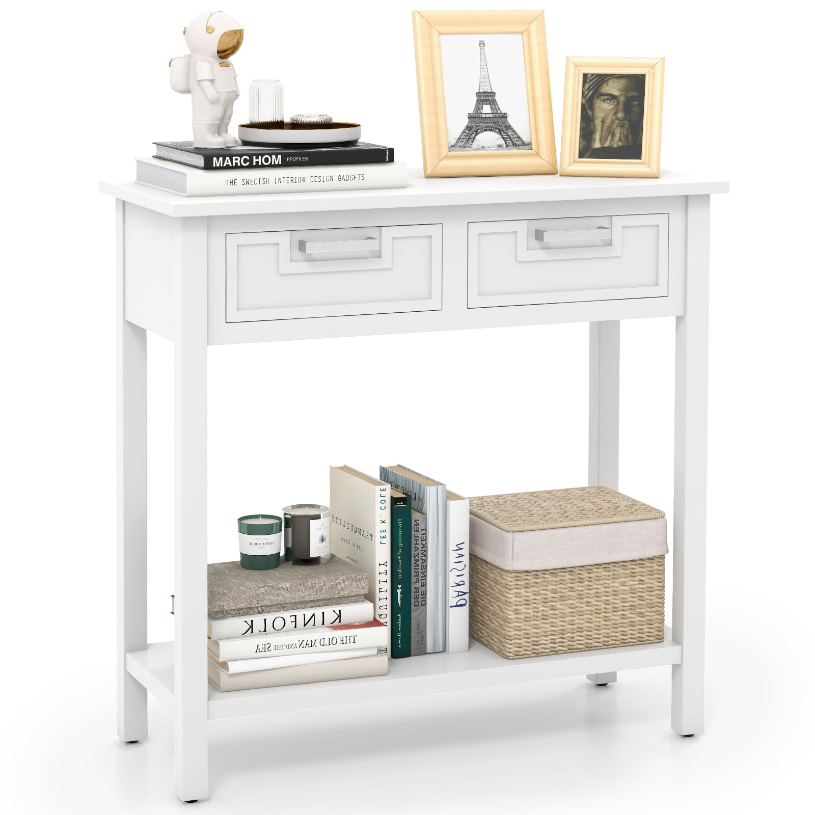 Giantex White Console Table with Drawers & Shelf - Entryway Sofa Table for Living Room, Office & Hallway