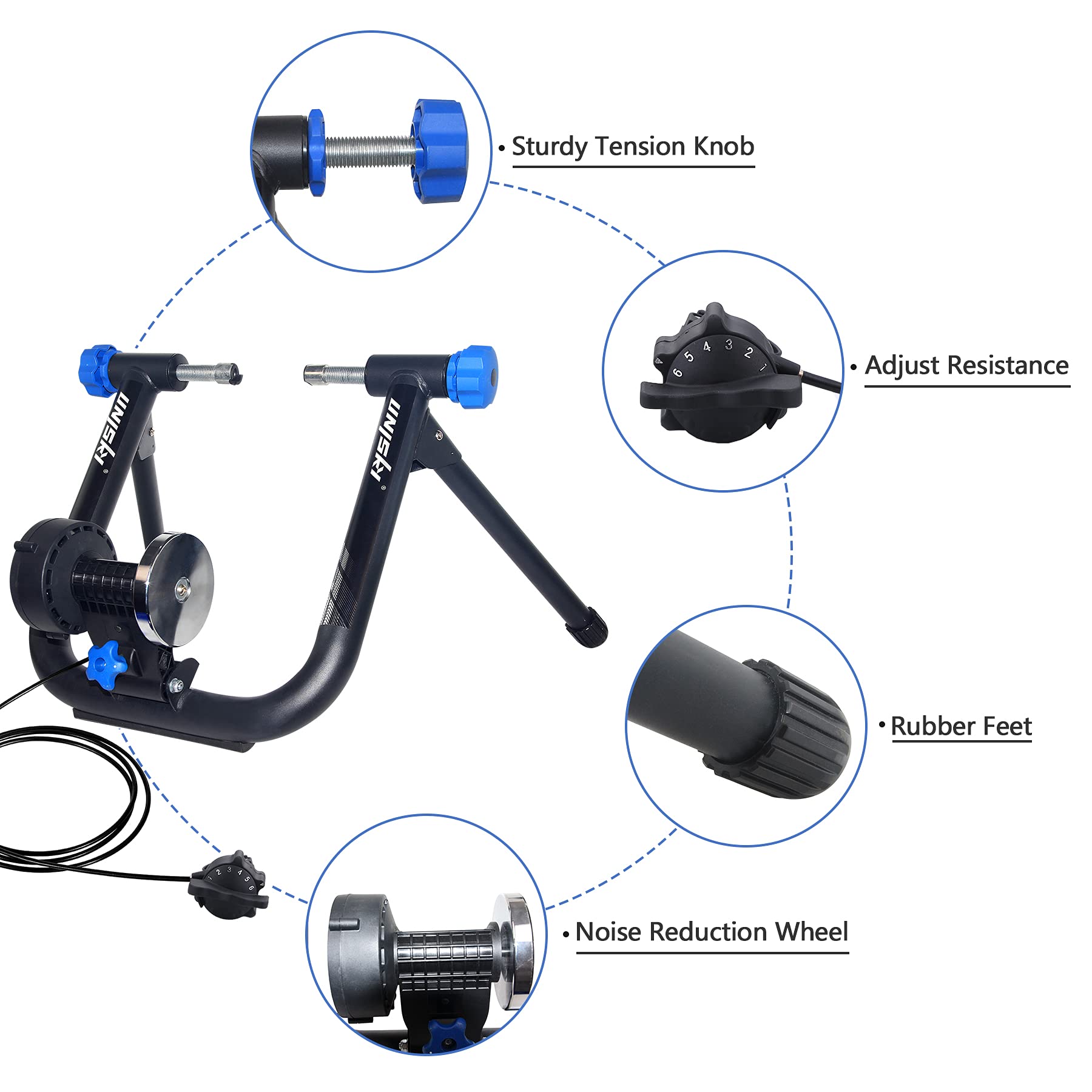 Unisky Indoor Bike Trainer Stand - Magnetic Resistance Exercise Bicycle Stand with Noise Reduction for 26-28 Inch & 700C Wheels - Perfect for Home Workouts, Cycling Training, and All-Weather Fitness
