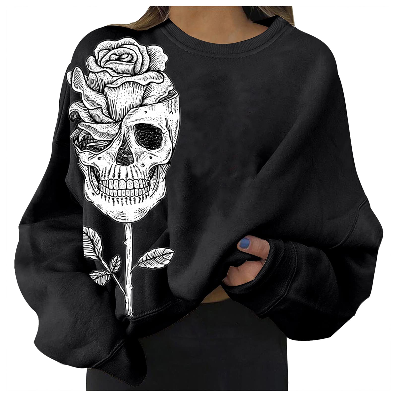 Women's Halloween Printed Loose Fit Long Sleeve Crewneck Sweatshirt - Casual Pullover Hoodie for Fitness & Fall Fashion | Perfect for Costume Parties, Pumpkin Picking & Cozy Autumn Outfits
