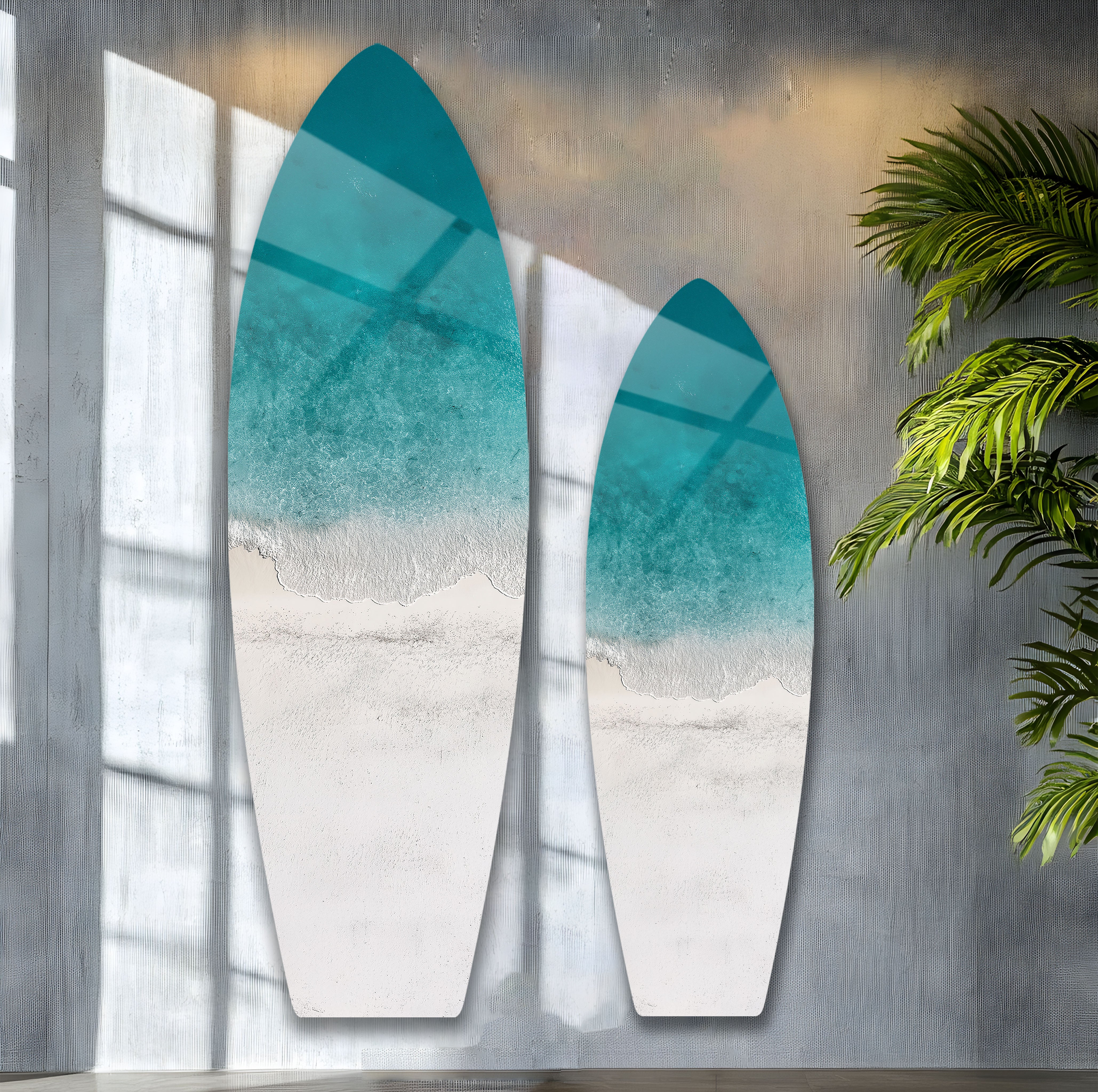 Azure Shoreline Surfboard Wall Art - Coastal Beach Decor for Living Room, Bedroom & Office | Handmade Wooden Surfboard Wall Hanging | Nautical Theme Home Decoration