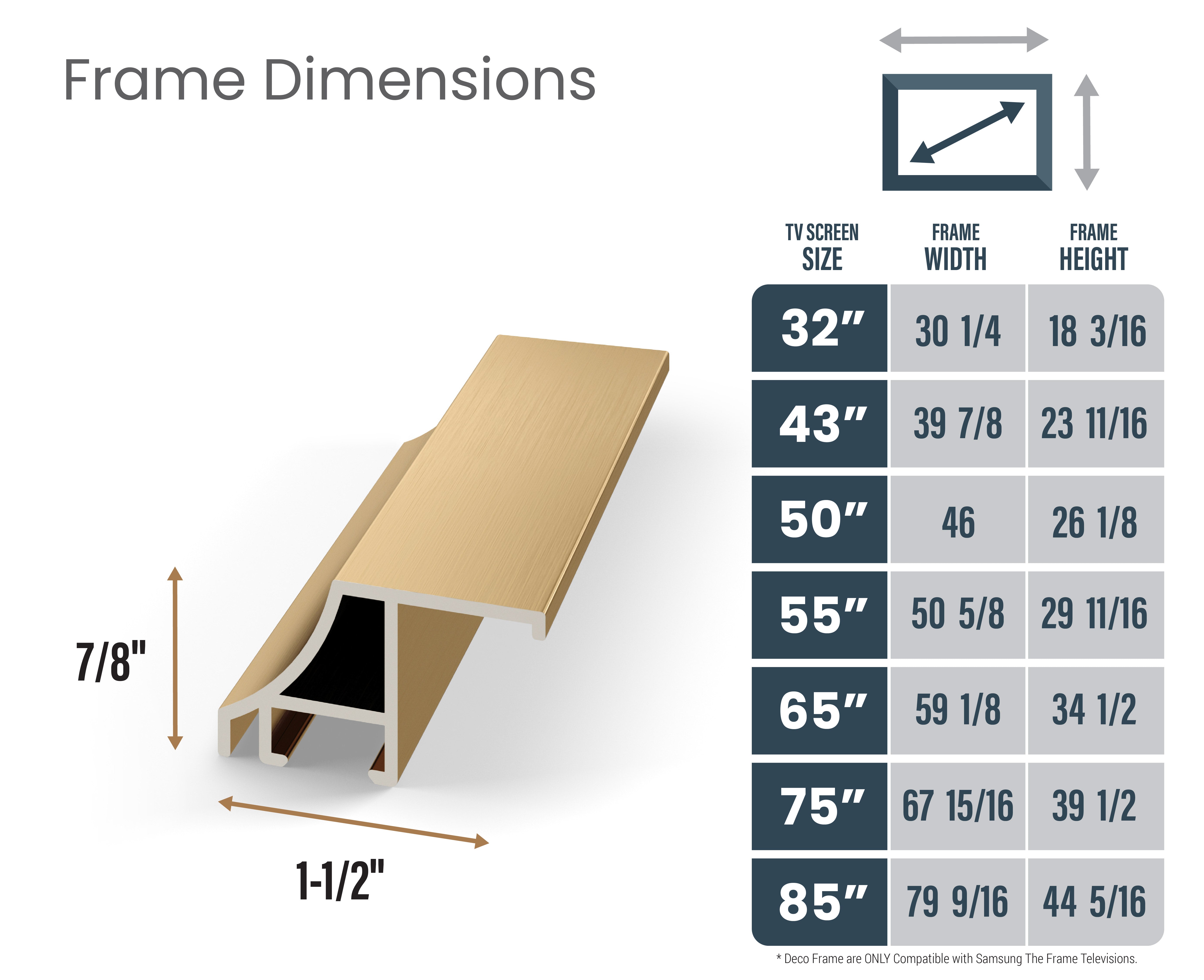 Samsung Frame TV Bezel - Pale Gold Alloy Scoop Design for 2017-2020 Models | Premium TV Frame Accessory for Living Room & Home Theater Decor