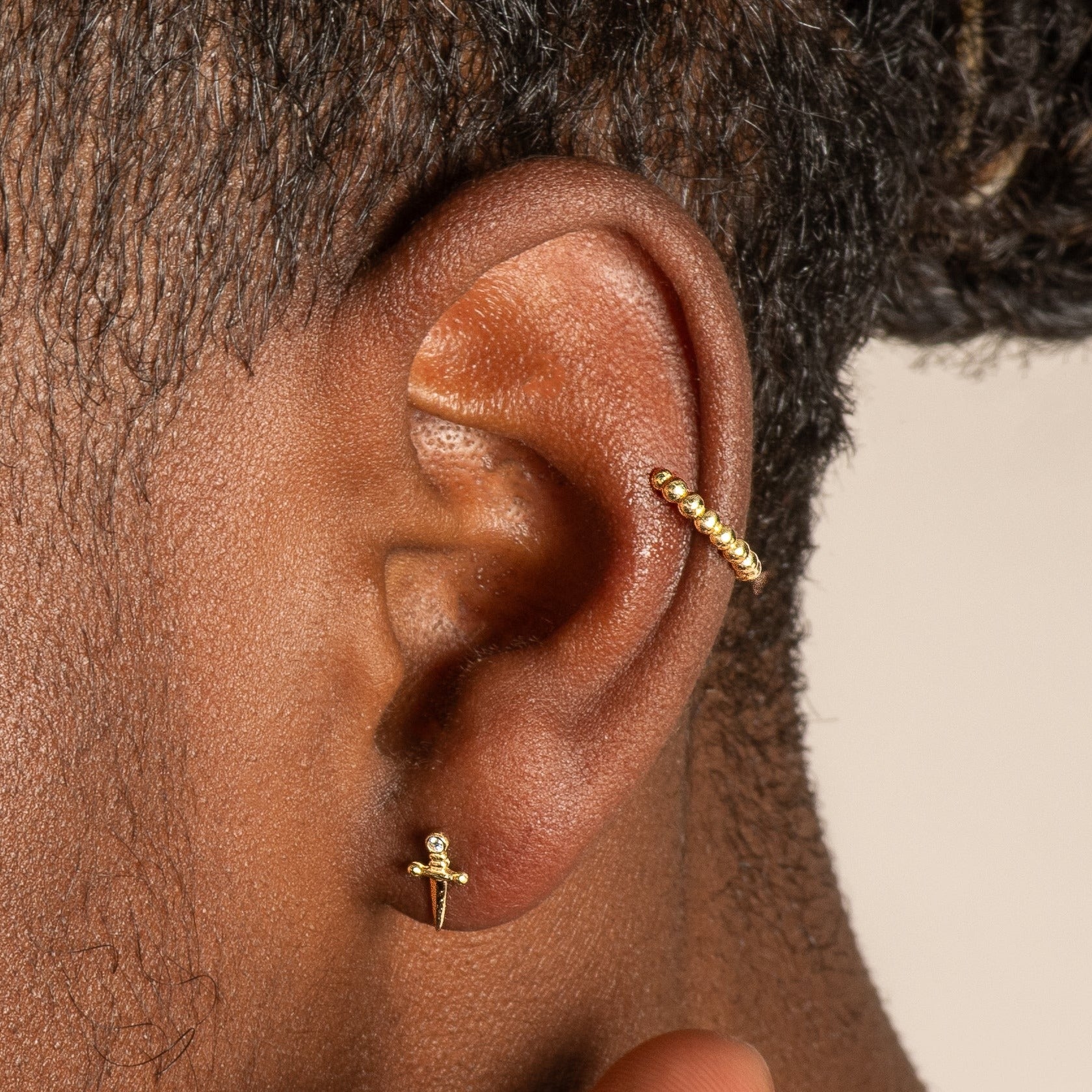 14K Solid Yellow Gold Gemstone Dagger Flat Back Stud Earrings - Perfect for Gothic, Punk, and Alternative Fashion Styles