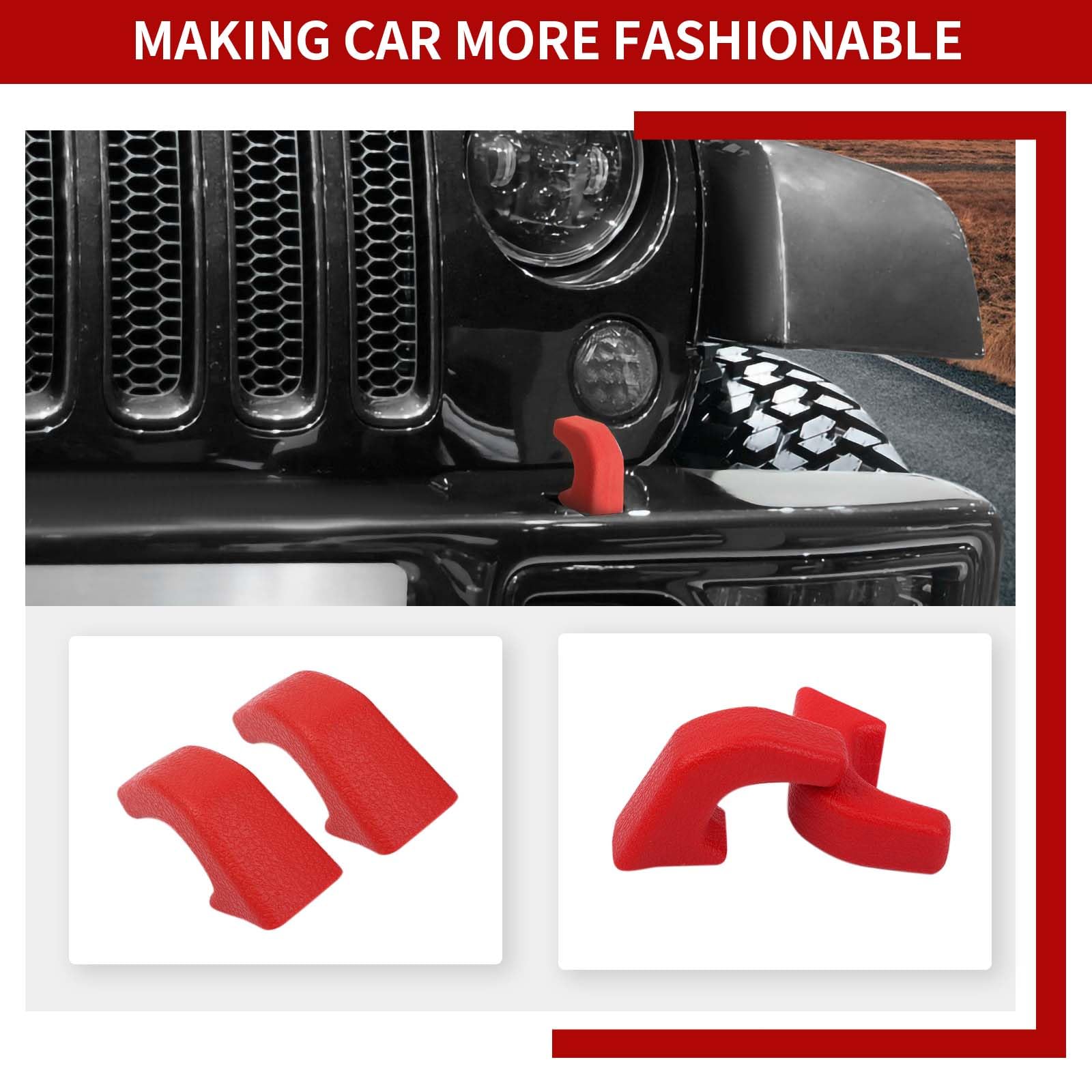 2Pcs Red Bumper Tow Hook Covers for 2007-2018 Jeep Wrangler JK/JKU & 2018-2025 JL/JLU/Gladiator JT - Durable Exterior Accessories for Off-Road Protection & Custom Styling