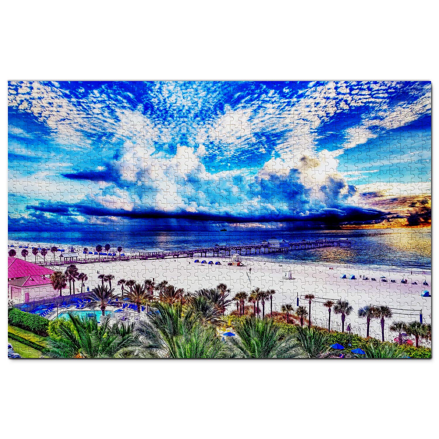 1000 Piece USA Clearwater Beach Jigsaw Puzzle - Premium Wooden Travel Souvenir & Home Decor for Adults, Family Game Night, and Relaxation Therapy
