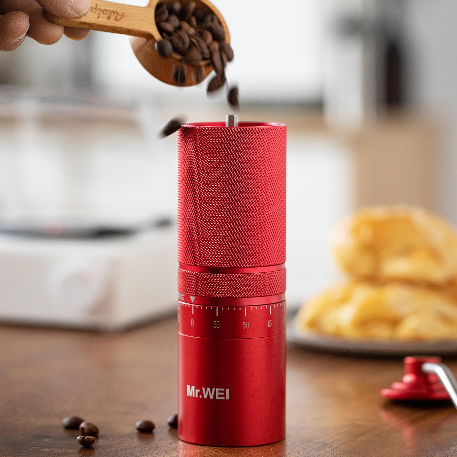 Premium Manual Coffee Grinder with Adjustable Coarseness - Stainless Steel Hand Crank Mill with Ergonomic Design for Espresso, French Press & Pour Over - Perfect for Home, Office & Travel Use (Red)
