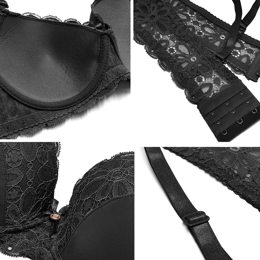 SHEKINI Women's Sexy Lace Push Up Bra & Thong Set - 2 Piece Underwire Lingerie for Date Night & Special Occasions