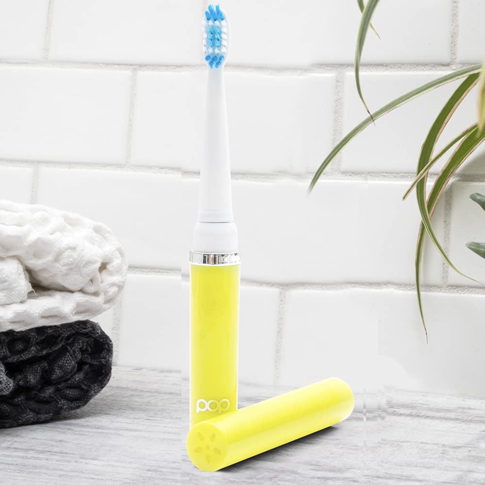 Pop Sonic Electric Toothbrush for Kids & Travel - Rechargeable AAA Battery, 2 Speed Modes (15,000-30,000 RPM), Soft Dupont Nylon Bristles, Yellow - Perfect for Daily Oral Care & Family Trips