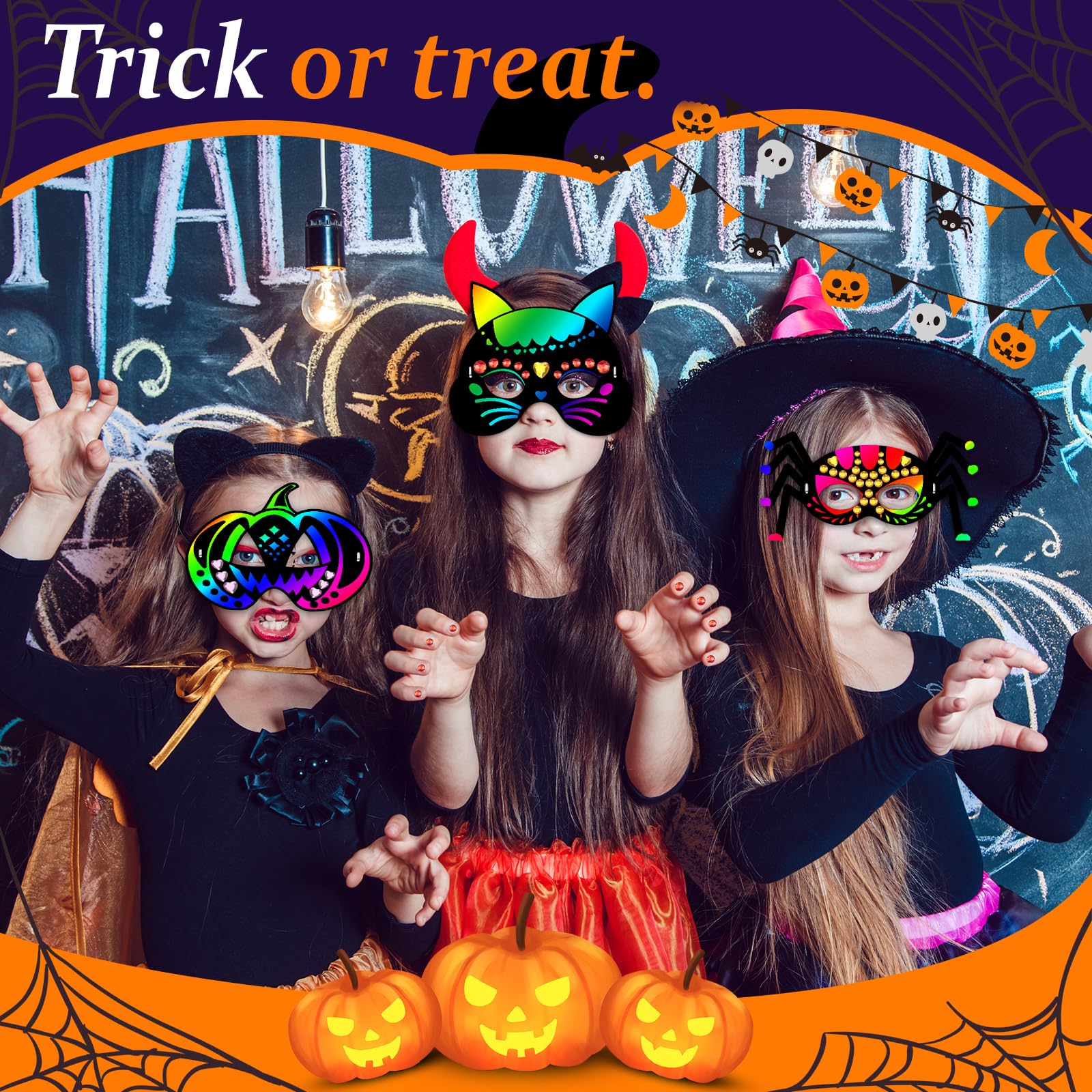 32Pcs Halloween Scratch Art Kit for Kids - Rainbow Scratch Masks, DIY Halloween Crafts, Classroom Party Supplies & Games | Perfect for Halloween Parties, Classroom Activities & Creative Fun