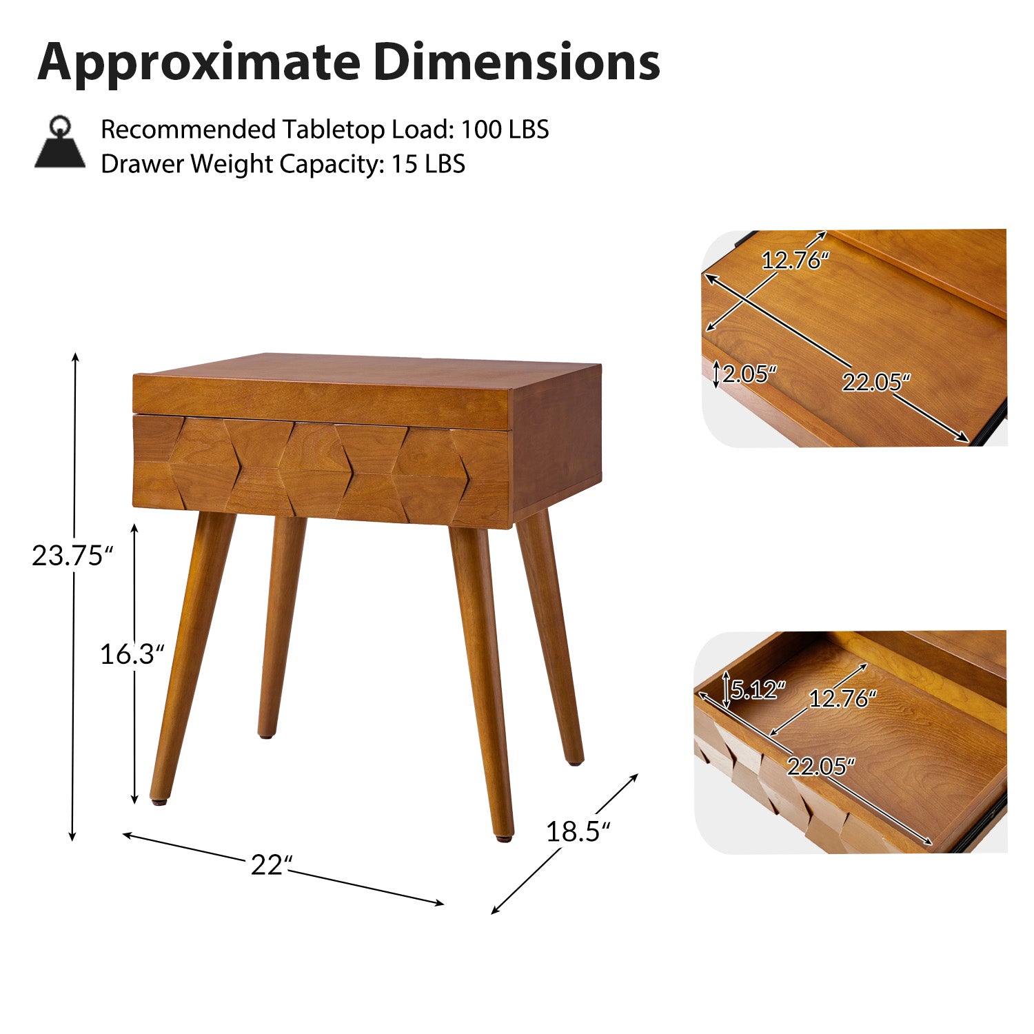 Vivian Mid-Century Modern Nightstand with USB Charging Station - Wooden Bedside Table with Drawer & Shelf - Perfect for Bedroom, Living Room, or Guest Room - Fast Charging & Stylish Storage Solution
