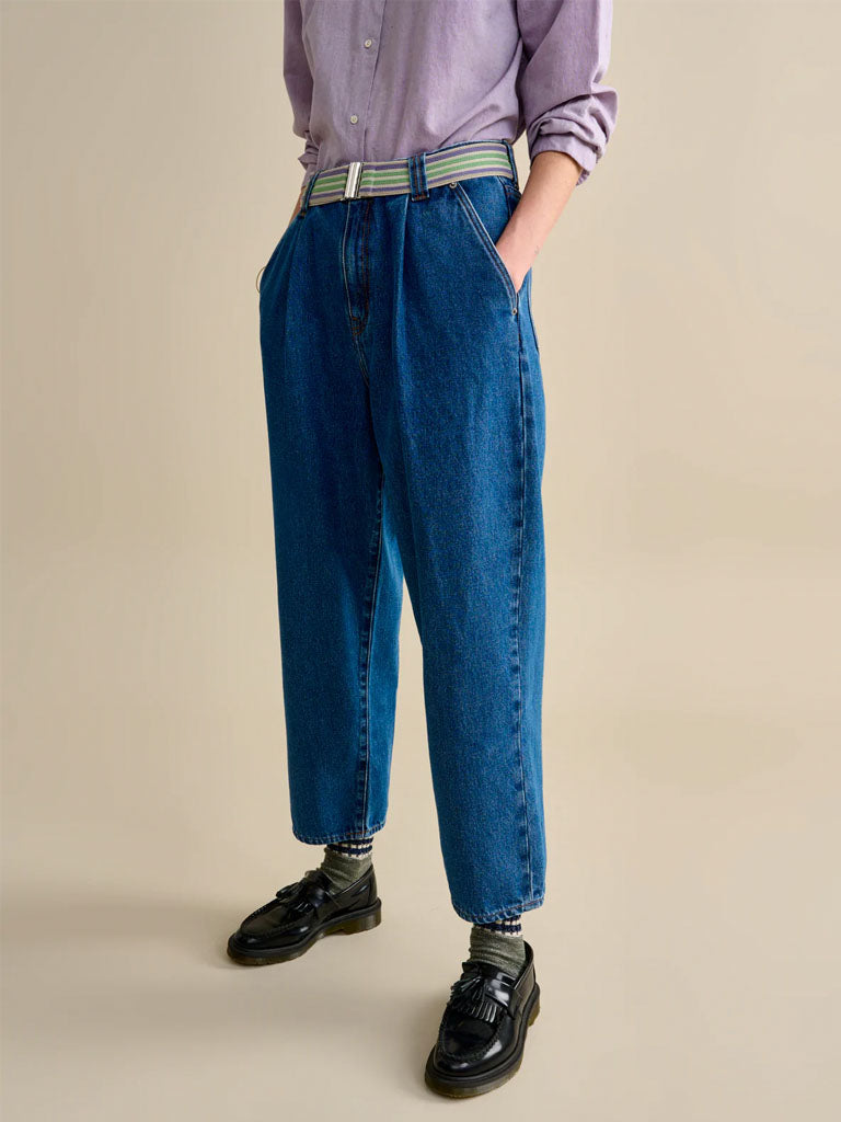 Bellerose Women's Mid Blue Pram Jeans - High Waist Stretch Denim Pants for Casual Wear & Everyday Outfits