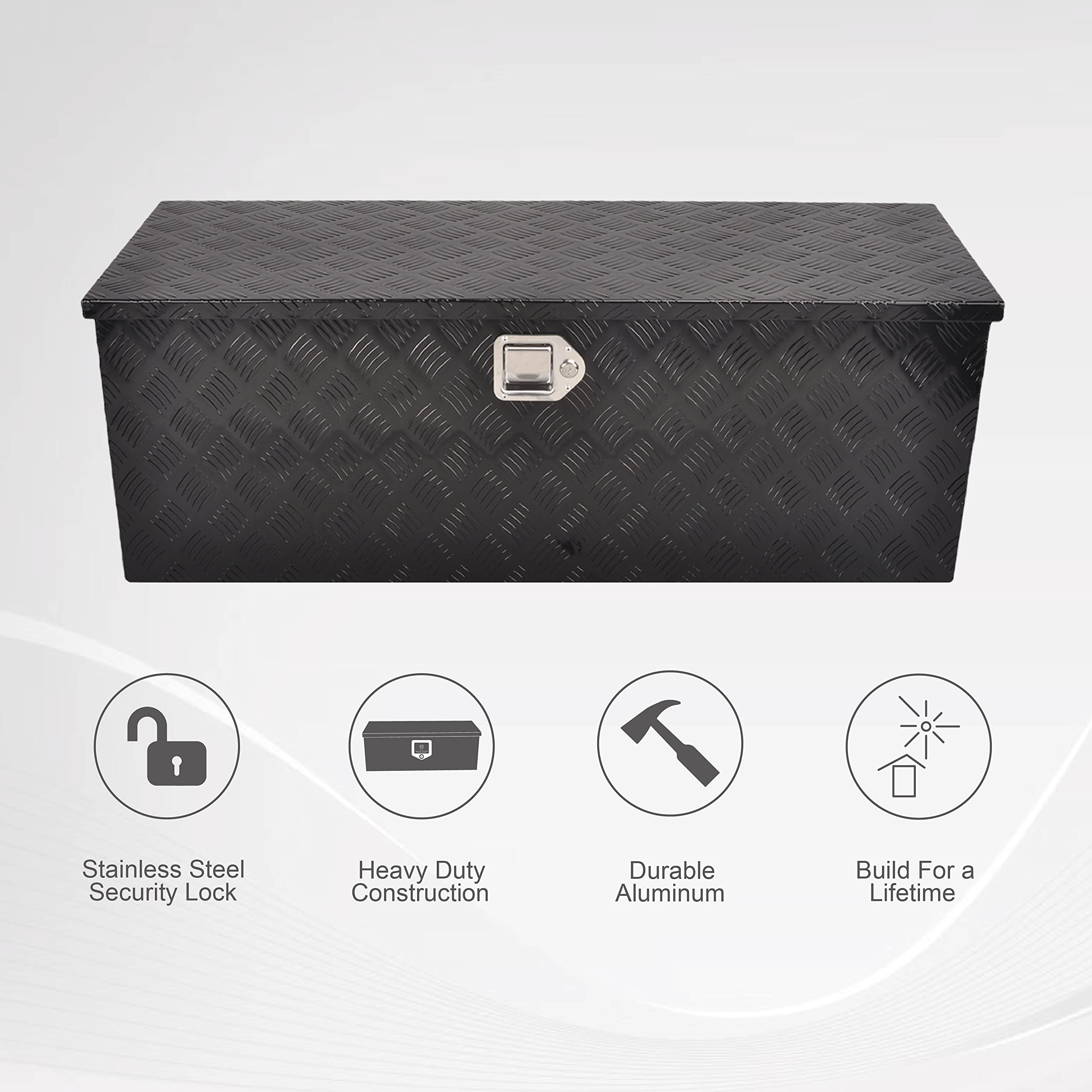 44 Inch Heavy Duty Aluminum Truck Bed Tool Box - Underbody Flatbox for Pickup Trucks, Trailers & RVs - Black Storage Organizer with Lock & Keys (44