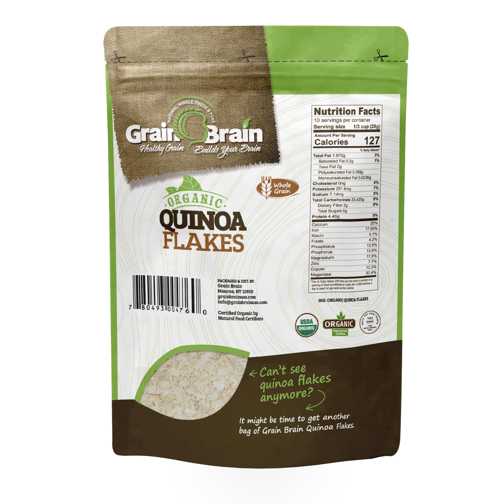 Organic Quinoa Flakes 12oz - Gluten Free, Vegan, Whole Grain Cereal - Healthy Oatmeal Substitute - Resealable Pouch - Perfect for Breakfast, Baking & Smoothie Bowls