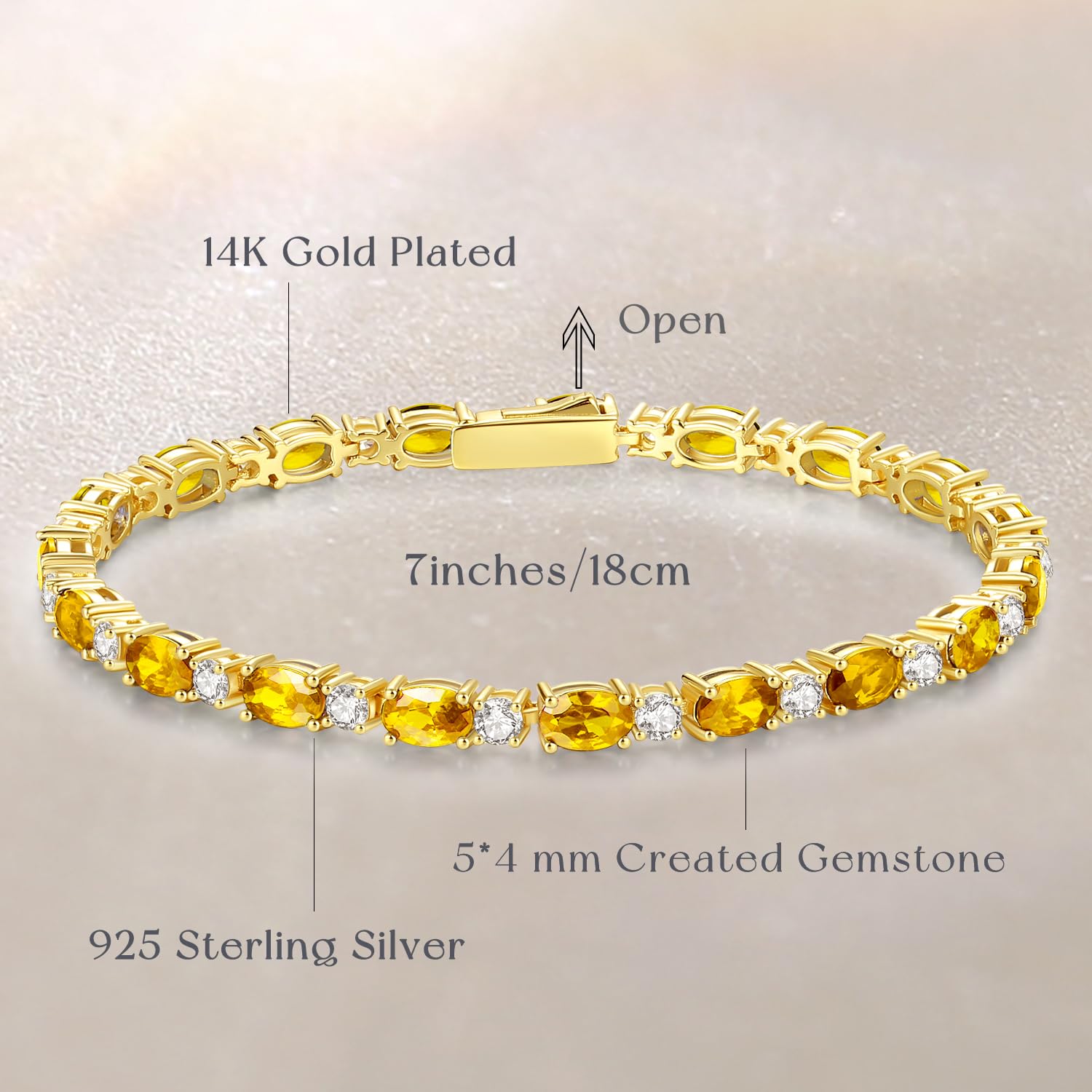 FANCIME 14K Gold Plated Birthstone Bracelet - 4mm Sterling Silver Tennis Bracelet for Women - Personalized Birthday Jewelry Gift - 7 Inch Adjustable - Perfect for Anniversaries, Mother's Day & Special Occasions