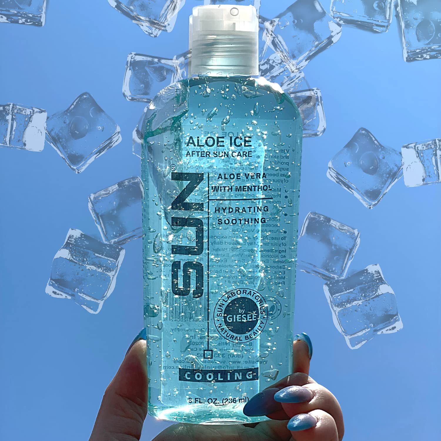 Aloe Vera Gel with Menthol - Sun Labs After Sun Care Gel 8 fl oz | Soothing Moisturizer for Sunburn Relief, Hydrates & Cools Skin for Face & Body - Perfect for Post-Sun Exposure, Tanning, and Daily Skin Care