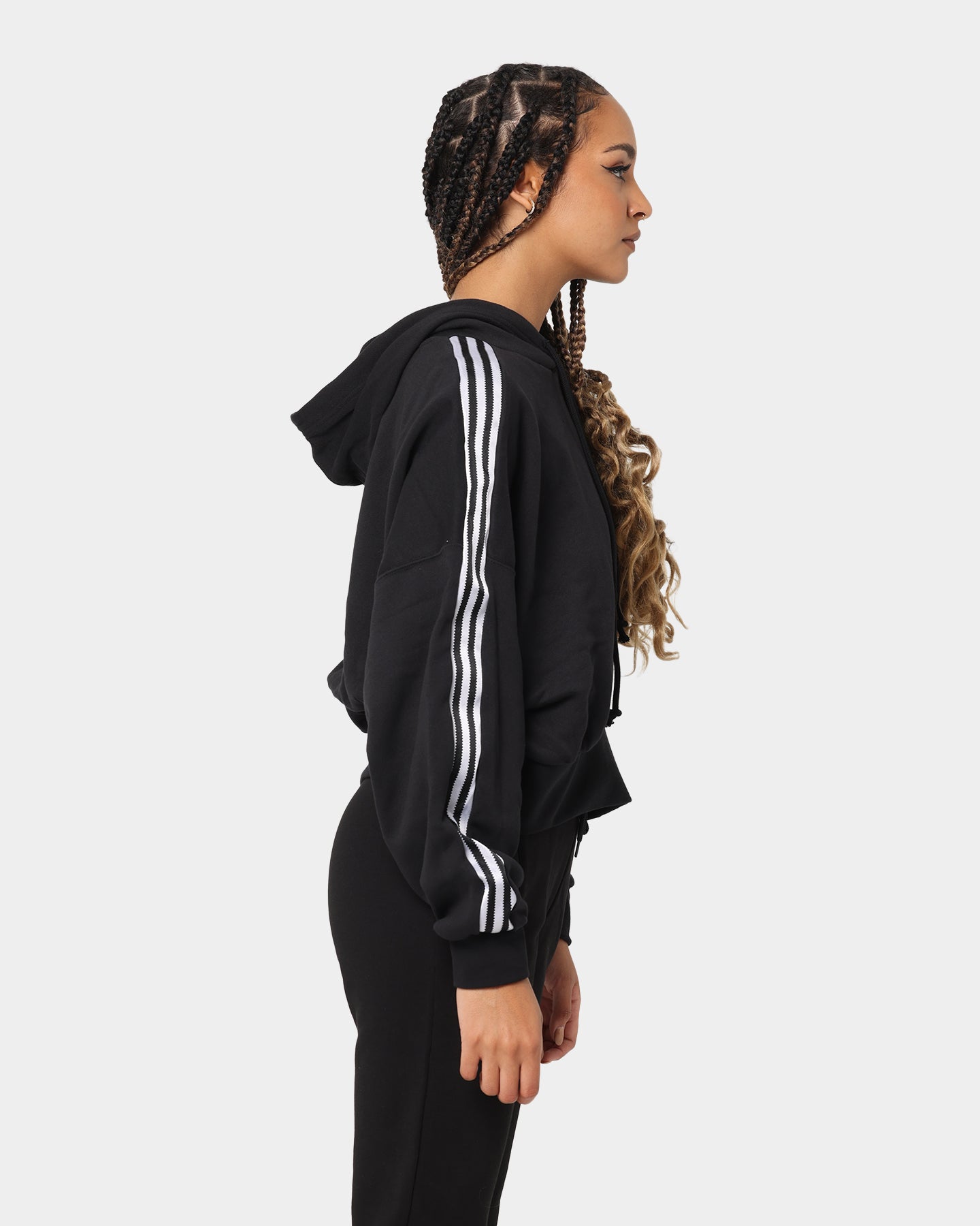 Adidas Women's Satin Stripe Hoodie - Black Pullover Sweatshirt for Casual Wear, Gym & Street Style Fashion