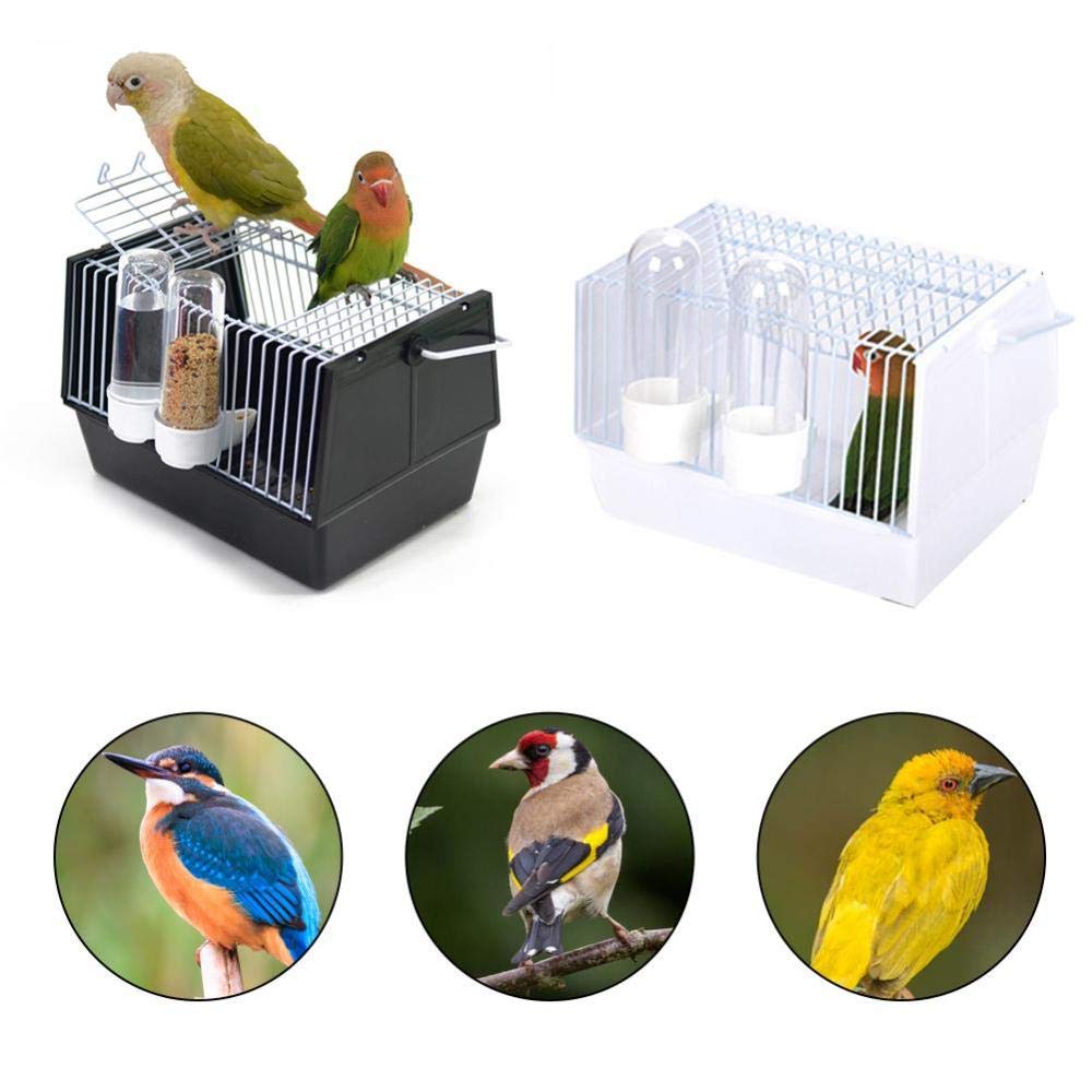 Portable Transparent Bird Travel Carrier Cage for Parrots & Small Birds - Plastic & Wire Design with 2 Feeders - Ideal for Vet Visits, Travel & Outdoor Adventures (White, 1-Pack)