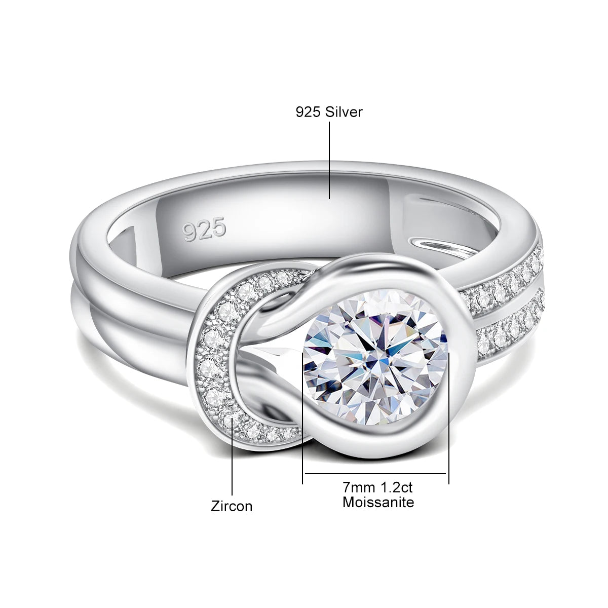 Luxury Moissanite Engagement Ring for Women - 7mm 1.2ct Wedding Band with Certificate, Elegant Bow Knot Design, Trendy Bride Gift for Anniversary, Proposal & Special Occasions
