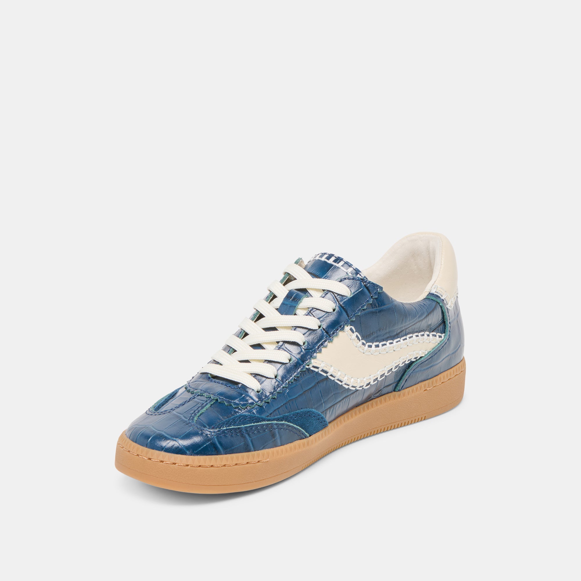 Stylish Stitch Sneakers in Ink Crocodile Embossed Leather - Perfect for Casual Wear, Street Fashion & Everyday Comfort