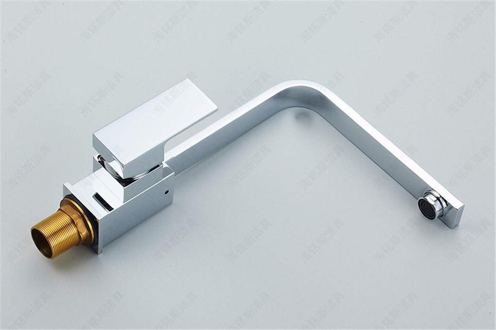 Copper Kitchen Faucet with Cold and Hot Water Mixer, Square Flat Tube, Rotating Water Outlet & Aerator - Perfect for Modern Sinks, Countertops, and Home Renovations