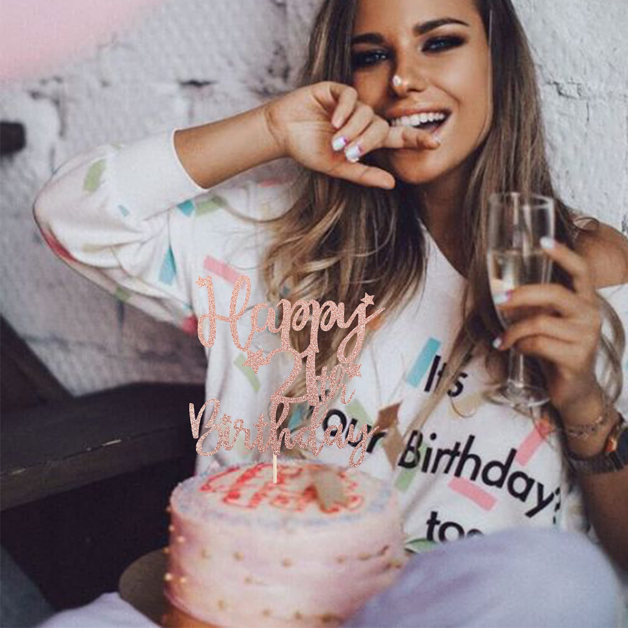 3 PCS Happy 21st Birthday Cake Topper Set - Glitter 'Hello 21', 'Legal Cheers to 21 Years', '21 & Fabulous' Cake Picks - Rose Gold Party Decorations for 21st Birthday & Anniversary Celebrations - Perfect for Cakes, Cupcakes, and Dessert Tables