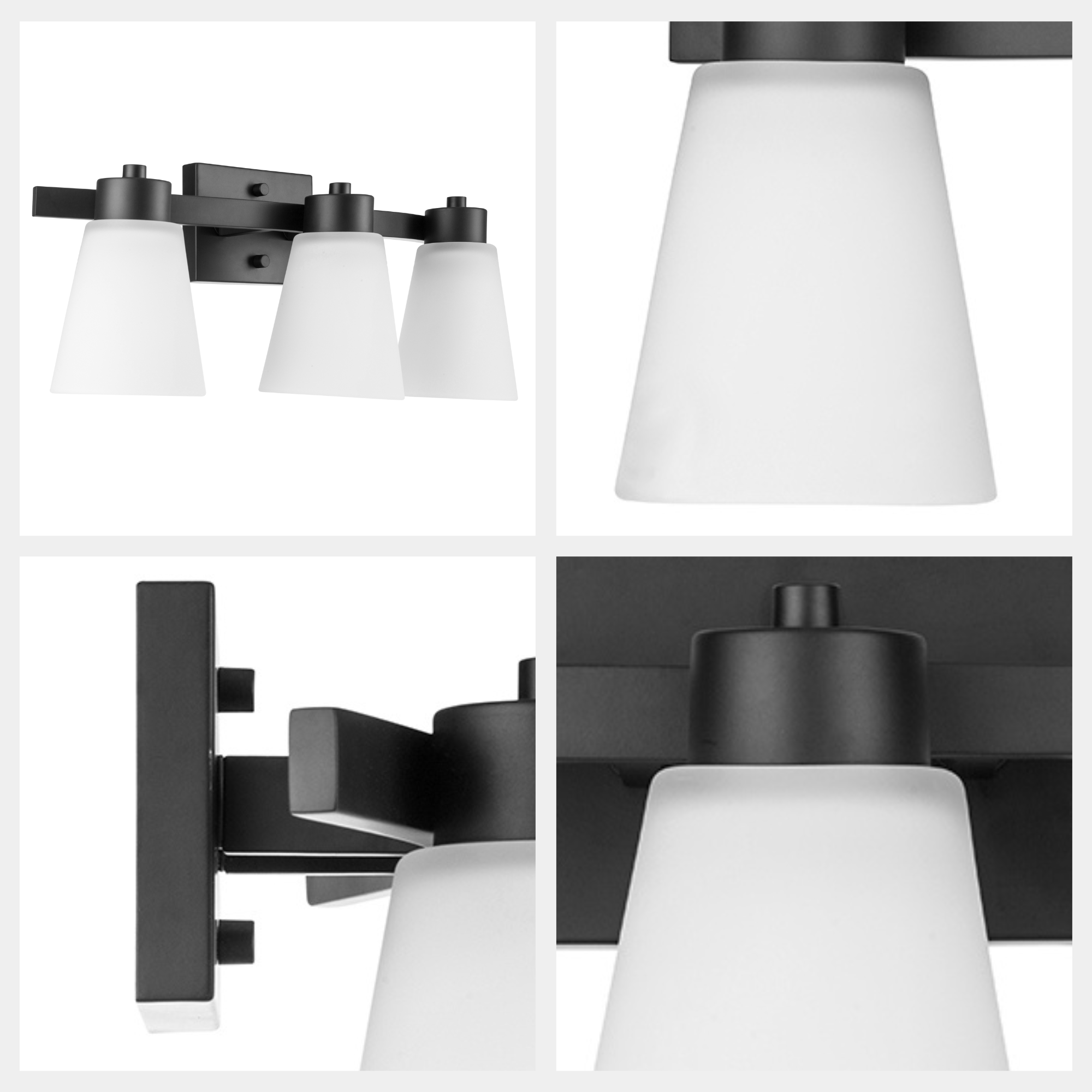 Fairendale 3-Light Vanity Light with Frosted Glass Shade in Matte Black - Perfect for Bathroom, Bedroom, and Dressing Room Lighting