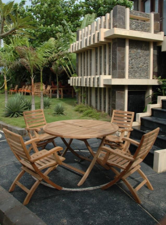 Anderson Teak Andrew Bahama 5-Piece Folding Outdoor Dining Set - Patio, Garden & Poolside Furniture for Al Fresco Entertaining