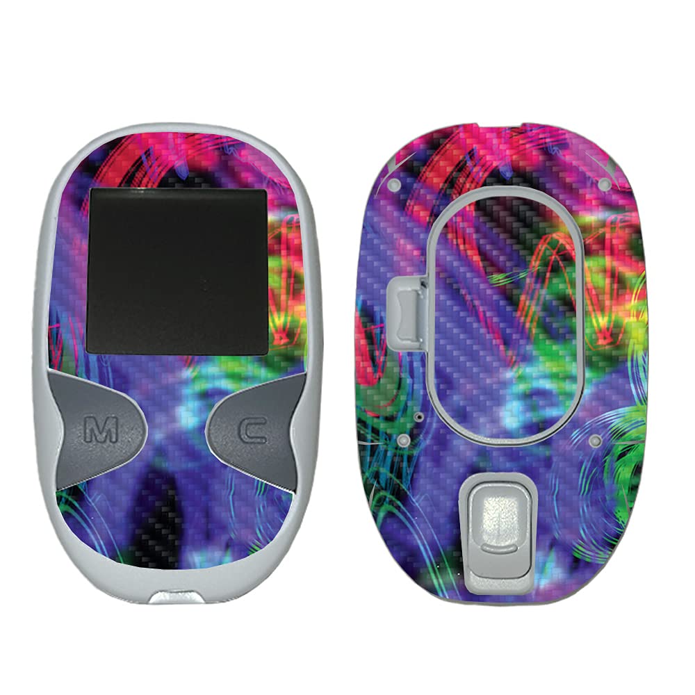 MightySkins Carbon Fiber Skin for Care Touch Glucose Meter - Neon Splatter Design | Protective & Durable Textured Cover | Easy to Apply | Made in USA | Perfect for Diabetics & Healthcare Use