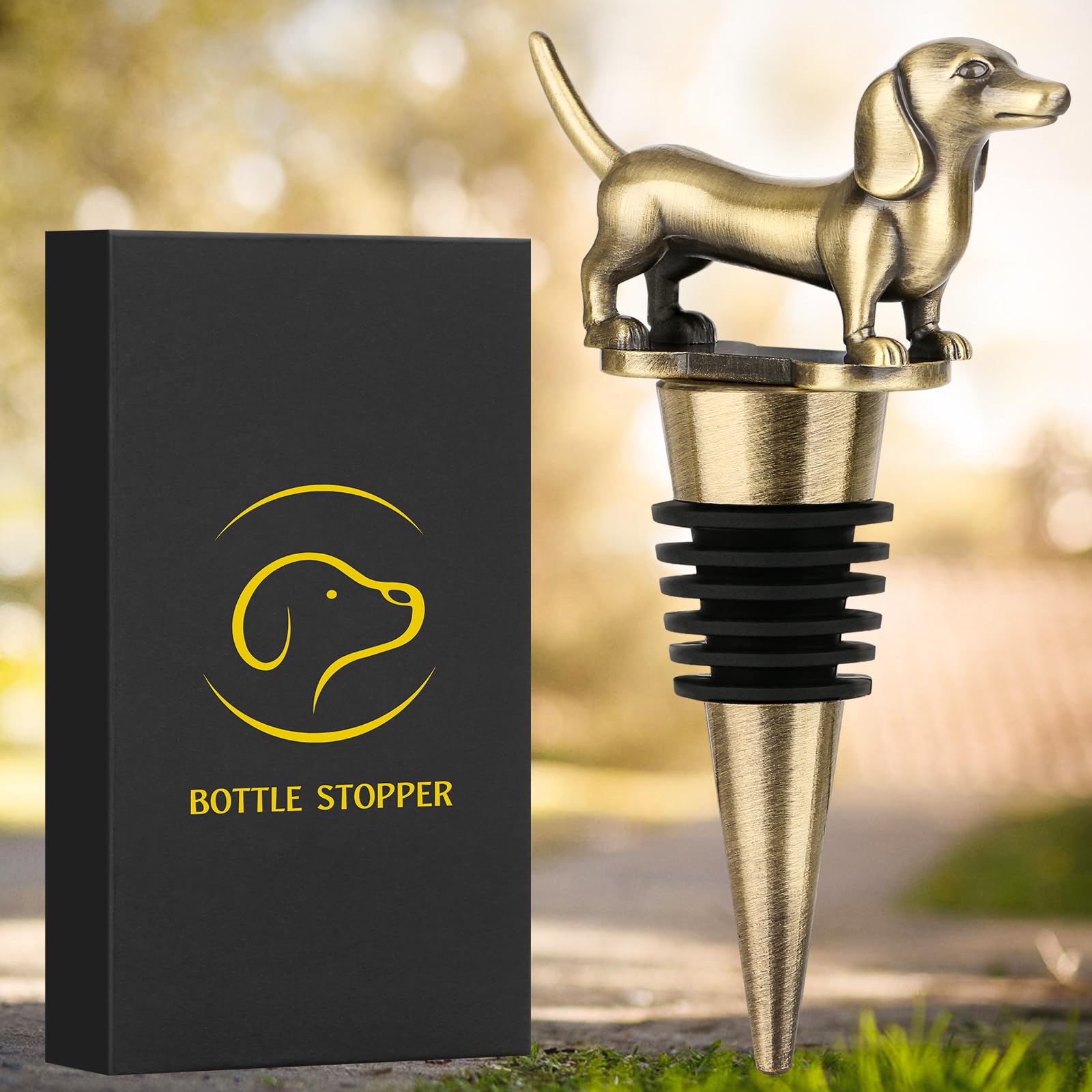 Dachshund Wine Stopper - Cute Sausage Dog Bottle Stopper for Wine & Champagne - Unique Gift for Men, Dad, Women & Dog Lovers - Perfect for Birthday, Father's Day & Christmas - Bronze Finish - Great for Home Bars, Dinner Parties & Wine Tasting Events