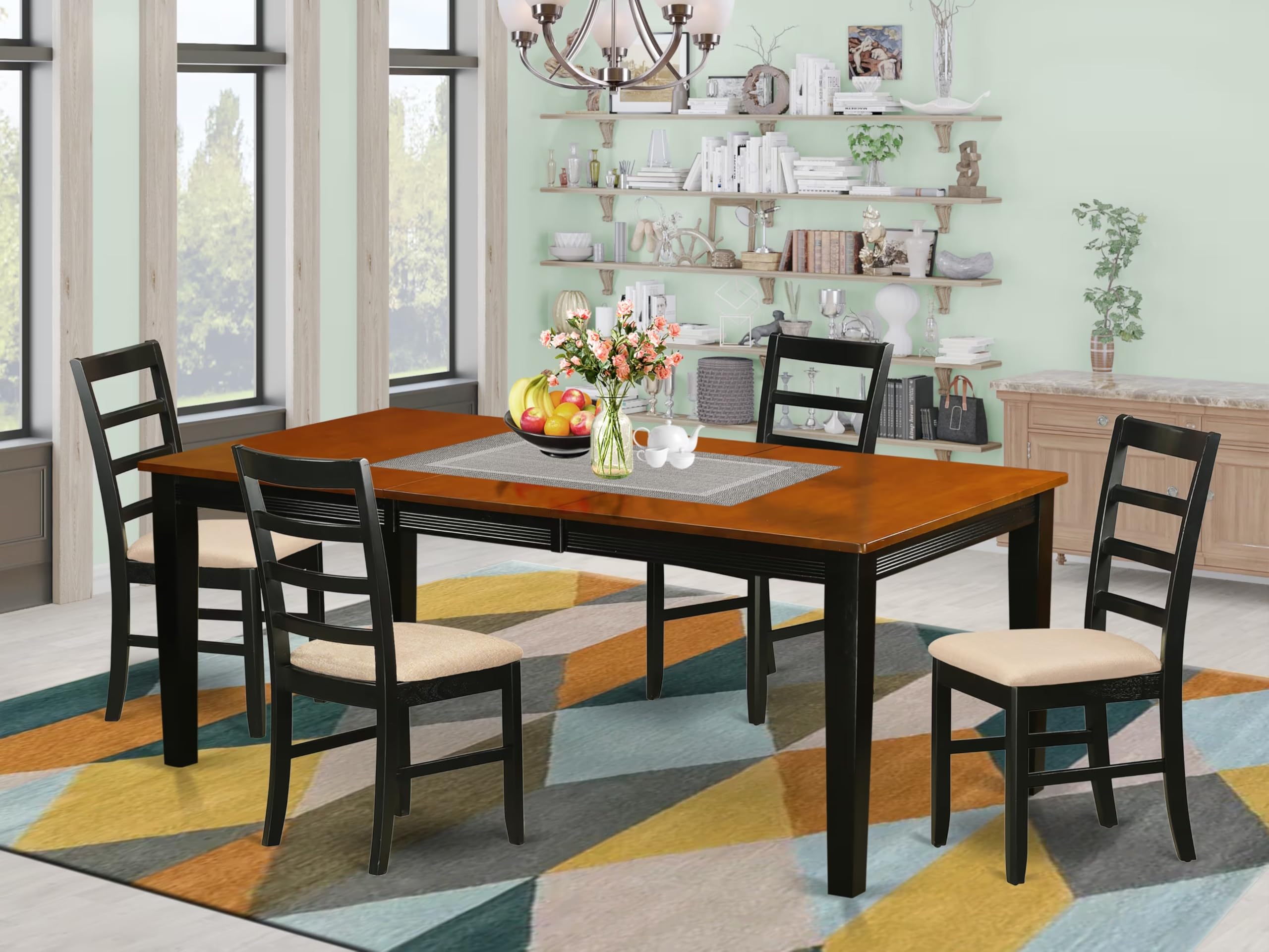 East West Furniture 5-Piece Dining Room Set with Butterfly Leaf Table & 4 Upholstered Chairs - 40x78 Inch Black Cherry Finish - Perfect for Small Spaces, Kitchen Nooks & Family Gatherings