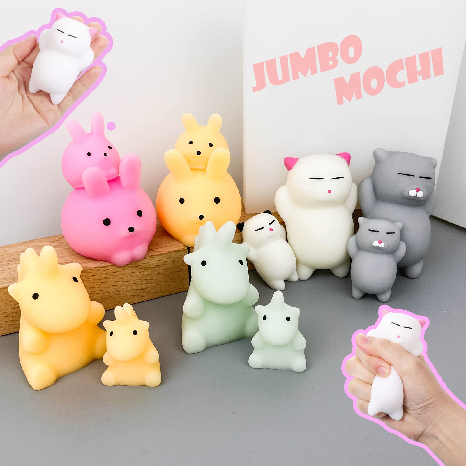 12PCS Squishy Toys for Kids - 6 Large & 6 Small Kawaii Mochi Stress Relief Toys, Cute Rabbit & Cat Squishies for Party Favors, Anxiety Relief Sensory Fidget Toys for Children - Perfect for Birthday Gifts, Classroom Rewards & Stress Management