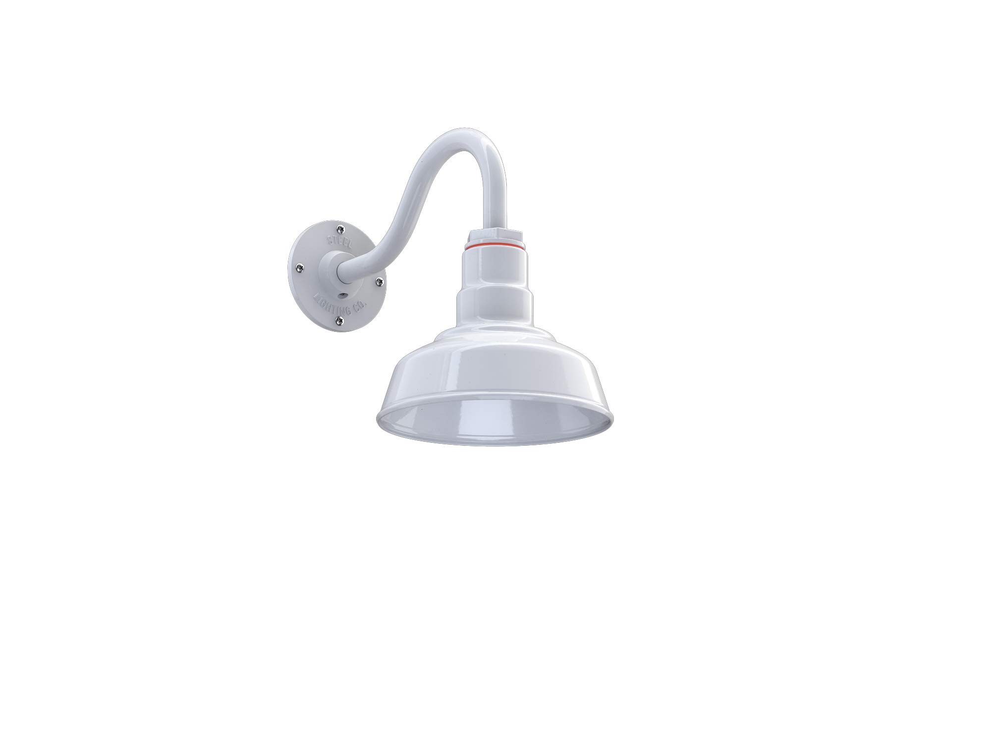 Steel Lighting Co. | Dusk to Dawn Sensor Outdoor Wall Light | 8-inch Dome 11-inch Gooseneck Farmhouse Barn Light | American-Made White Exterior/White Interior | Perfect for Porch, Garage & Garden Lighting